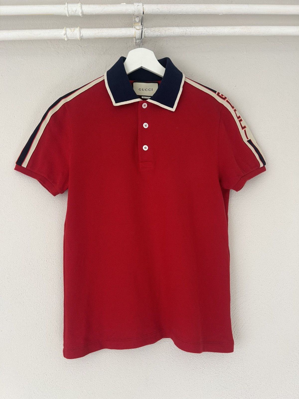 Gucci Gucci Red Polo Shirt with Logo Taped Sleeves - Size S Size US S / EU 44-46 / 1 - 1 Thumbnail
