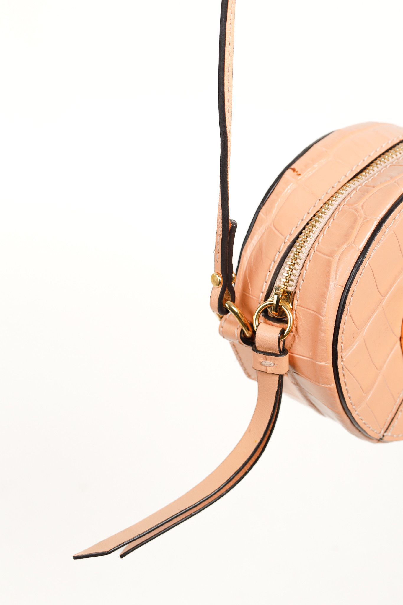 Chloe Chloe C Mini Round Milky Orange Croc-Embossed Crossbody Bag Size ONE SIZE - 7 Thumbnail