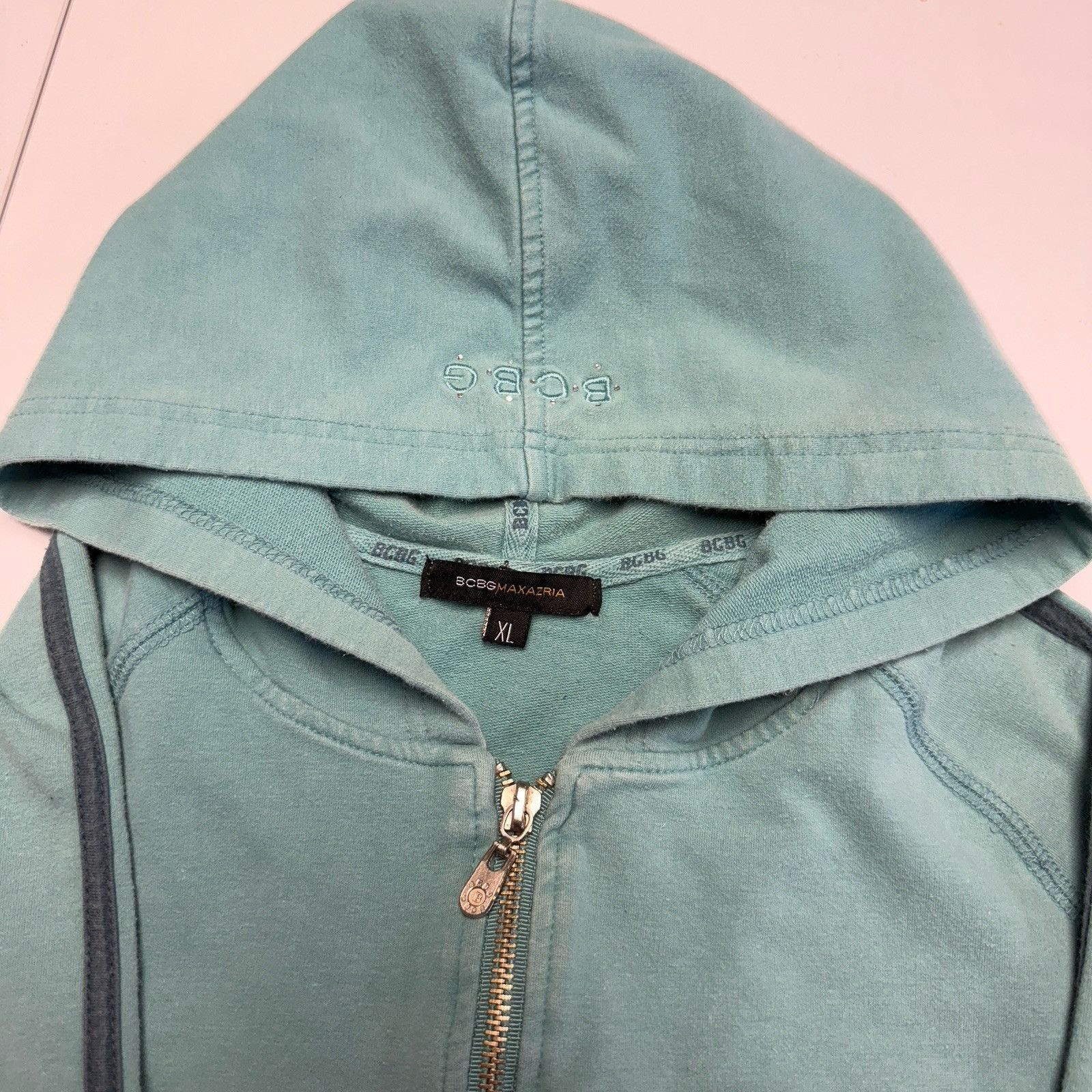 Bcbgmaxazria × Vintage BCBG Maxazria Hoodie Sweatshirt Juniors XL Teal Full Zip Emb Size XL / US 12-14 / IT 48-50 - 14 Thumbnail