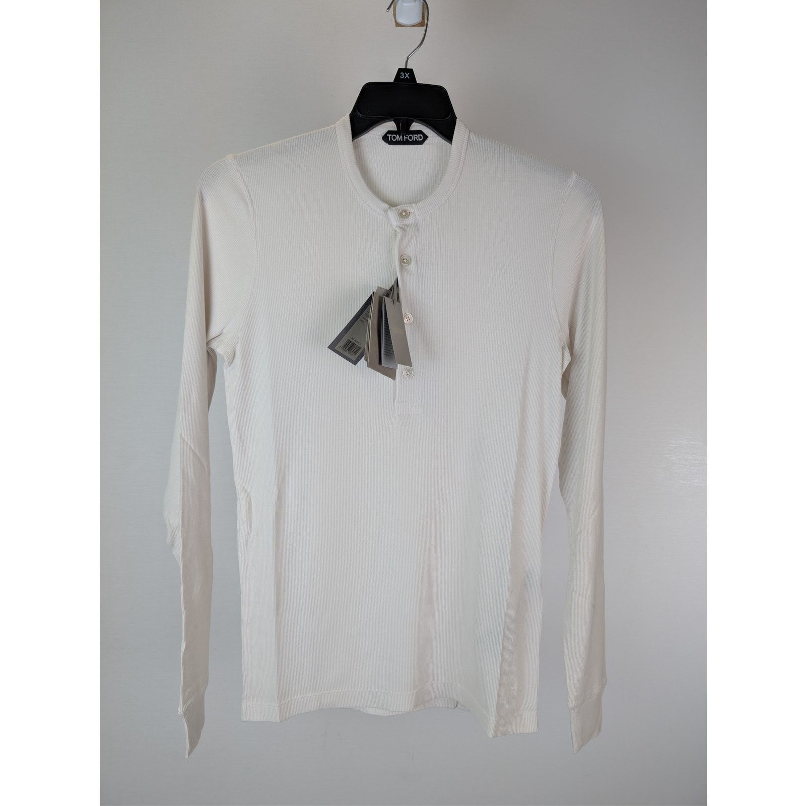 Tom Ford o1rshd1 Ribbed Henley Shirt Sweatshirt T-Shirt in Chalk 58 Size US XXL / EU 58 / 5 - 9 Thumbnail