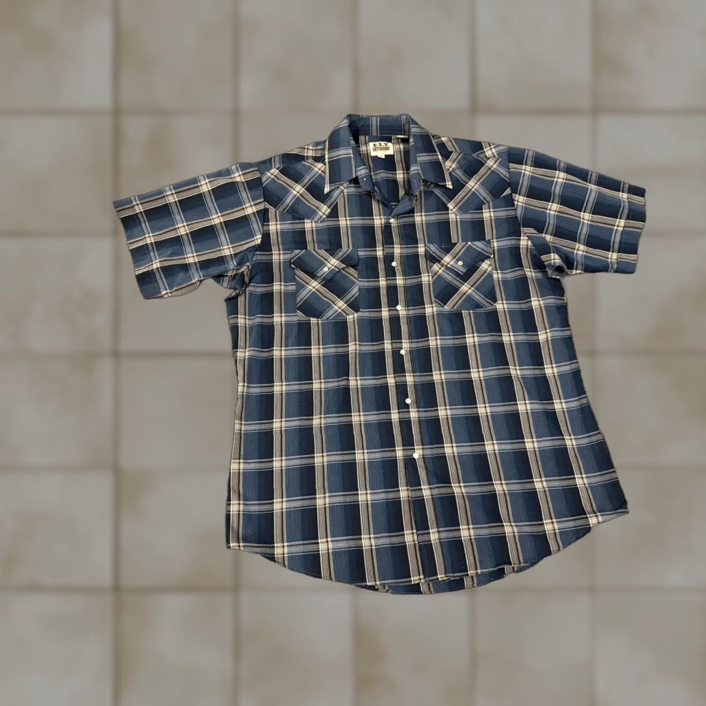 Vintage VINTAGE Ely Cattleman Shirt Mens Large Blue Plaid Short Sleeve Western Snaps Pockets Size US L / EU 52-54 / 3 - 1 Thumbnail