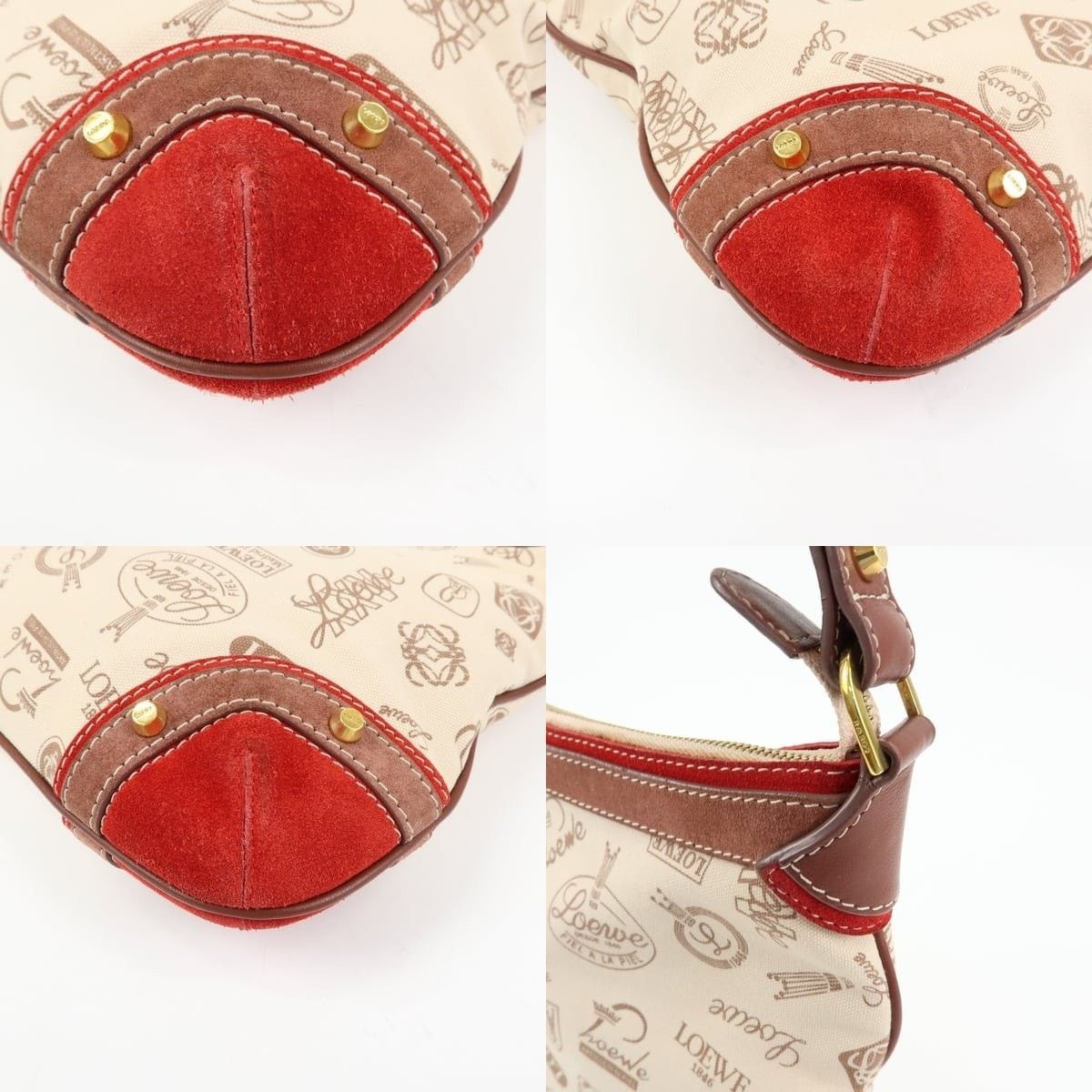 Loewe Loewe Logo Canvas & Suede Shoulder Bag Beige Size ONE SIZE - 5 Thumbnail