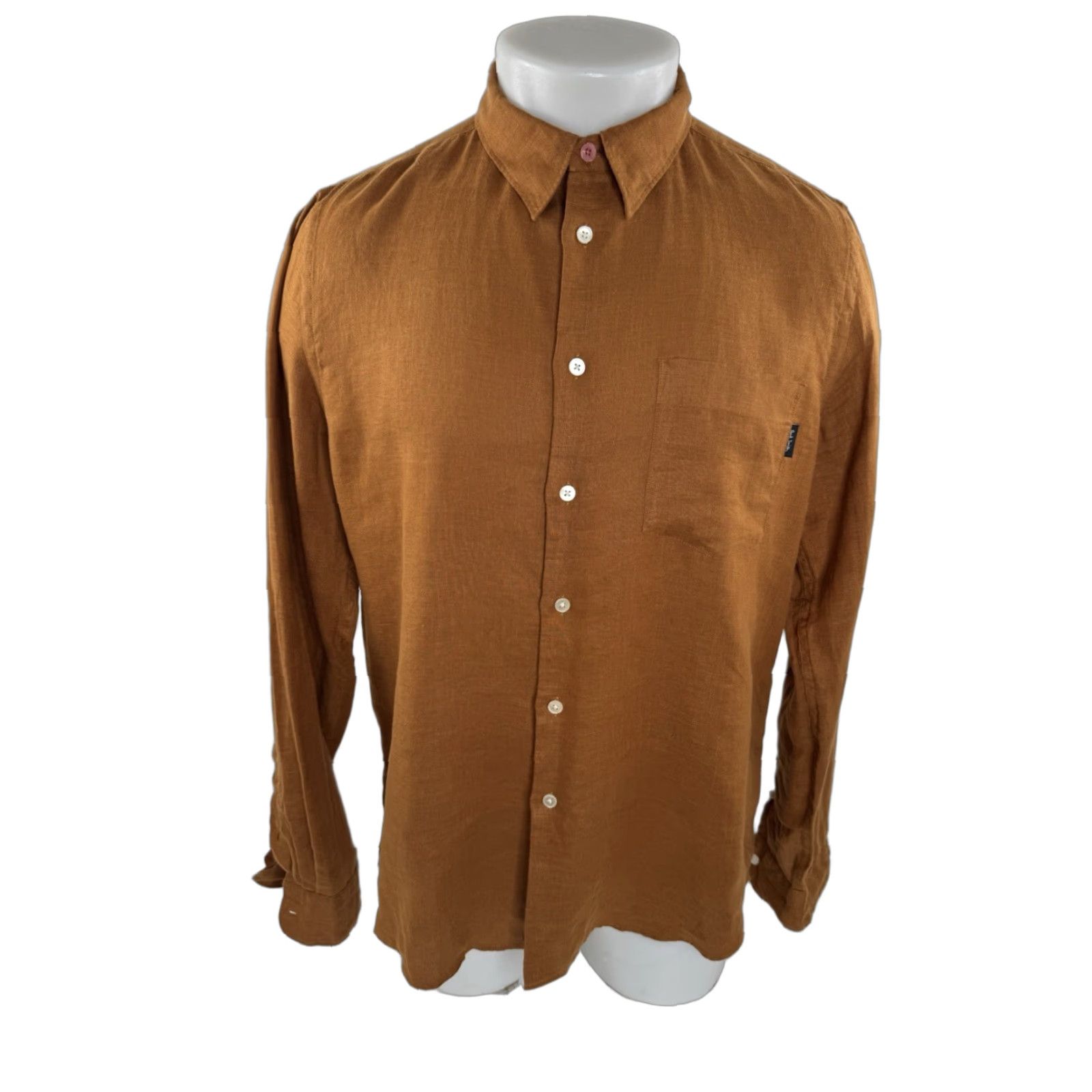 Paul Smith PAUL SMITH Linen Tailored Fit Mens M Shirt Rust Brown Long Sleeve Button-Up COT? Size US M / EU 48-50 / 2 - 1 Thumbnail