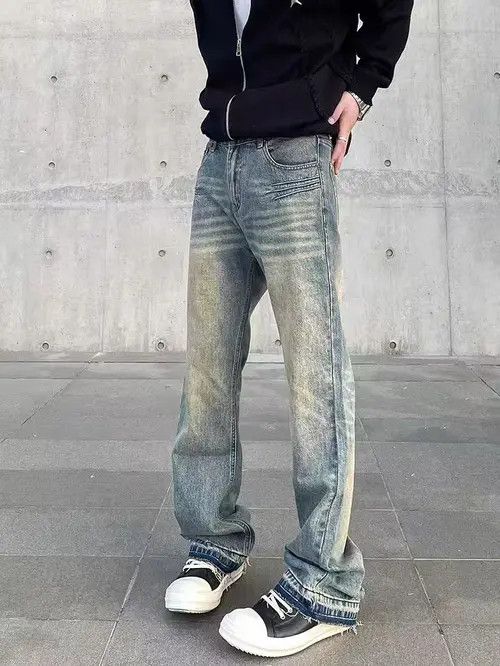Other High Street Vintage Washed Straight Leg Micro Flare Jeans Size US 34 / EU 50 - 3 Thumbnail