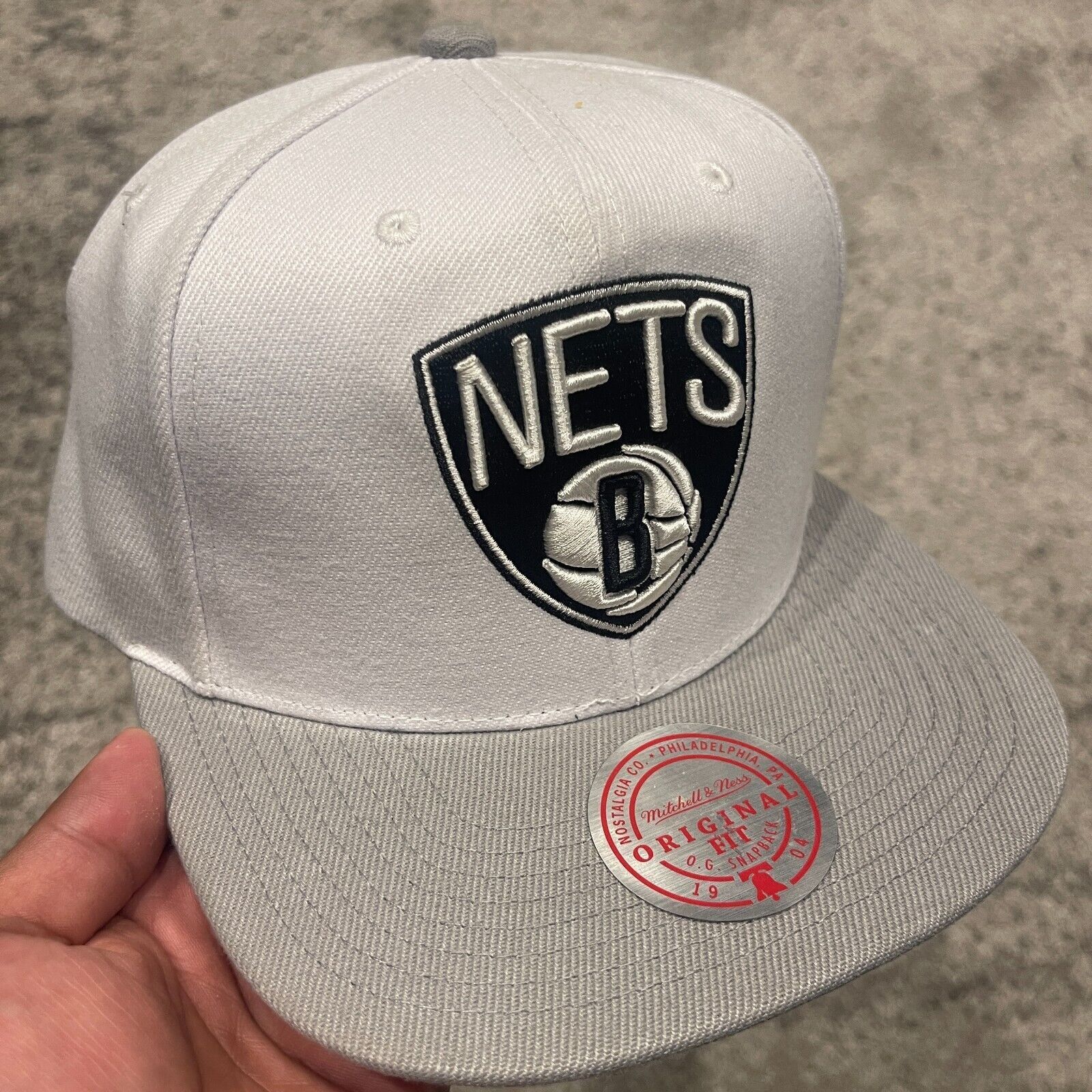 Mitchell & Ness Brooklyn Nets NBA Mitchell & Ness Snapback Hat Cap White Gra Size ONE SIZE - 1 Thumbnail