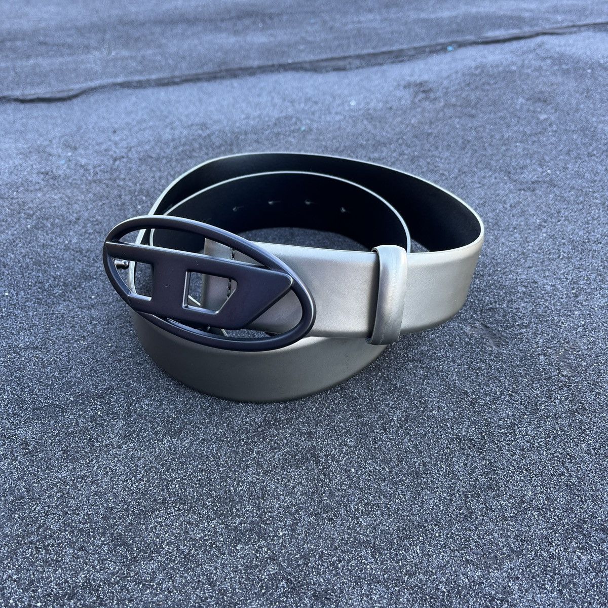 image of Diesel Big Logo Leather Belt (Unisex) in Grey, Men's (Size 36)