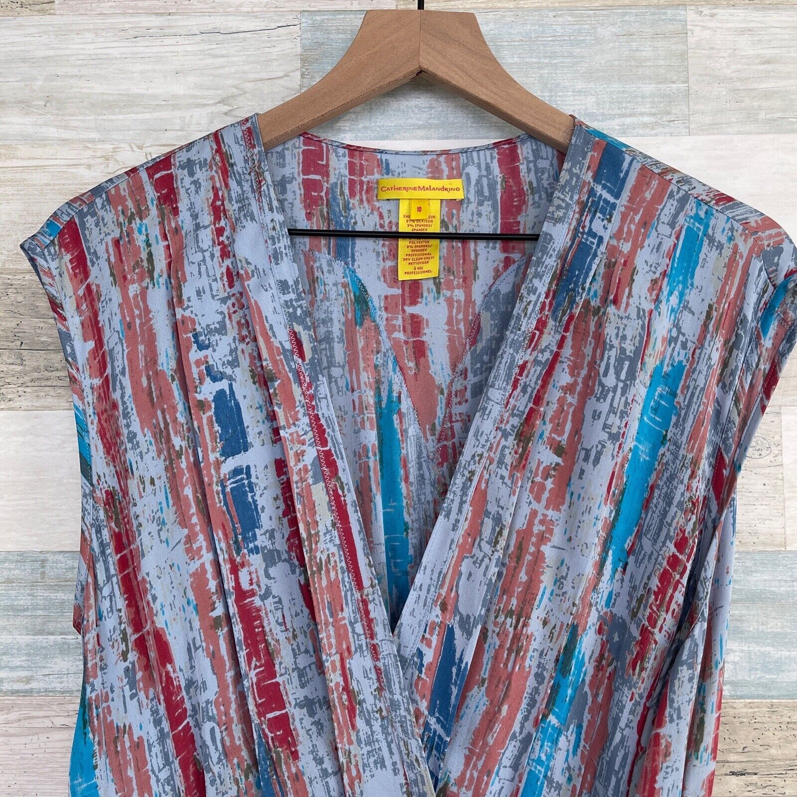 Other Catherine Malandrino Silk Tie Wrap Dress Blue Print Pleat 10 Size L / US 10 / IT 46 - 2 Thumbnail