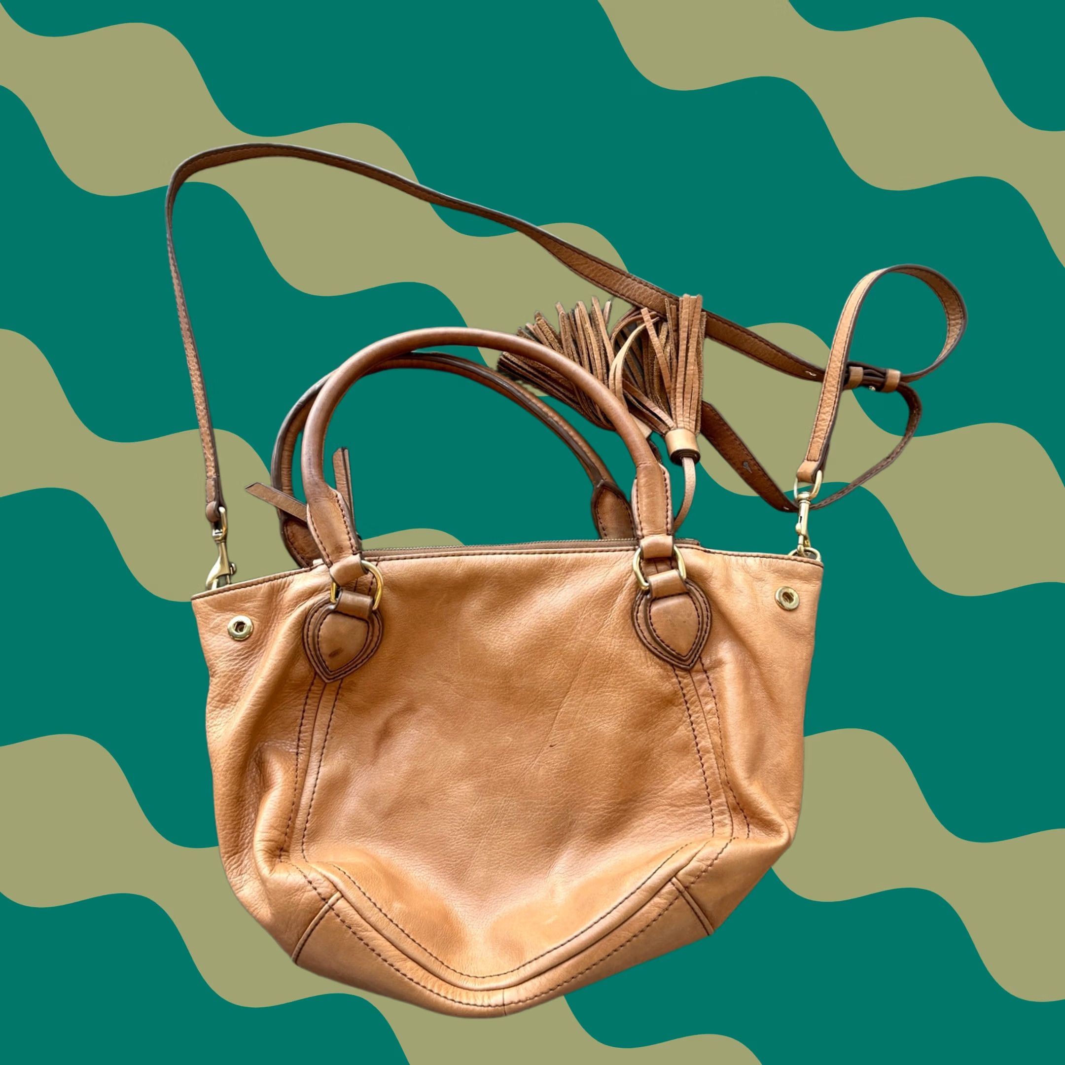 J.Crew VINTAGE J.CREW Peyton Brown Leather Handbag Satchel Fringe Crossbody Womens Boys Mens 299 Size ONE SIZE - 1 Thumbnail