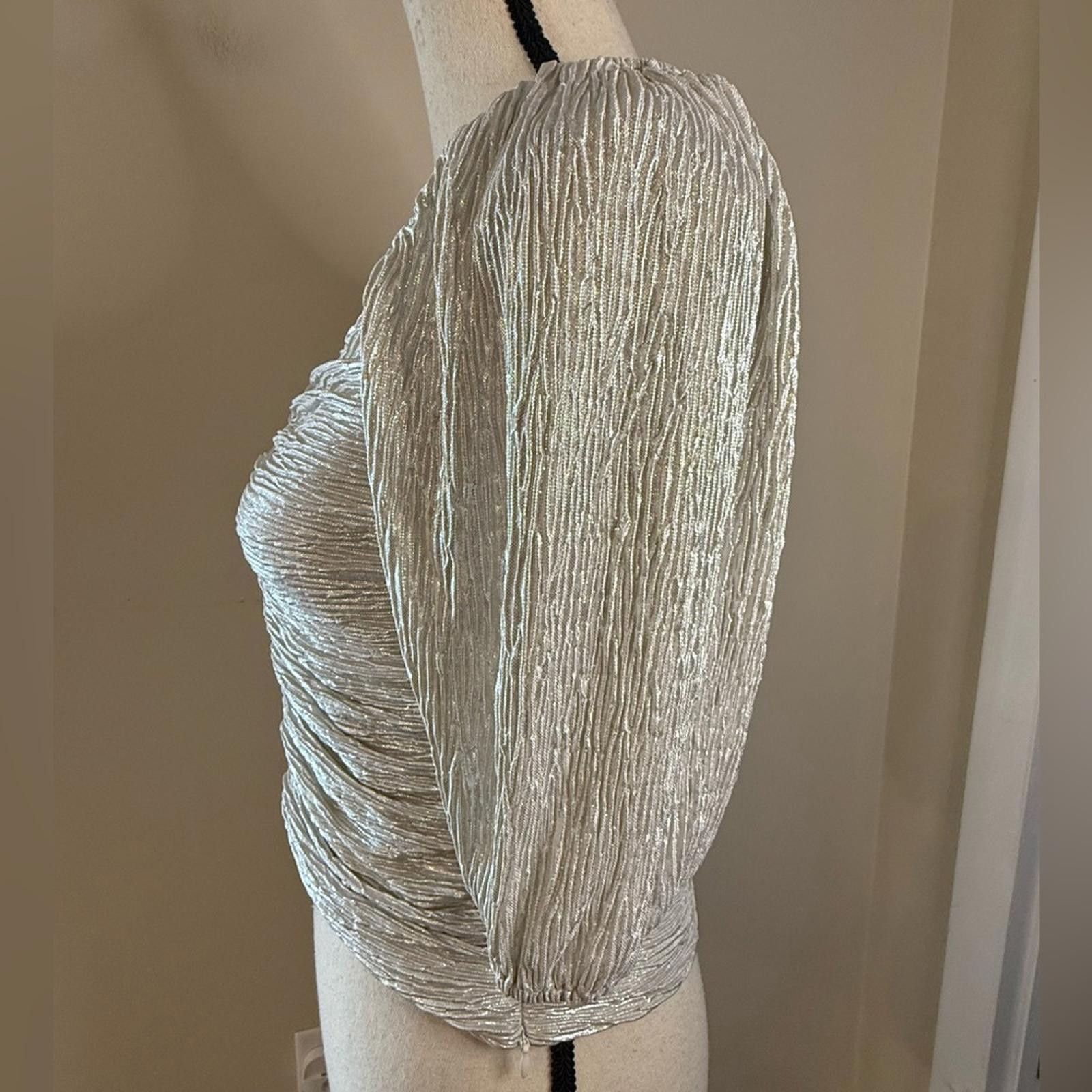 Lulus Lulus silver shimmery crop top shirred ruching SZ SM Size S / US 4 / IT 40 - 3 Thumbnail