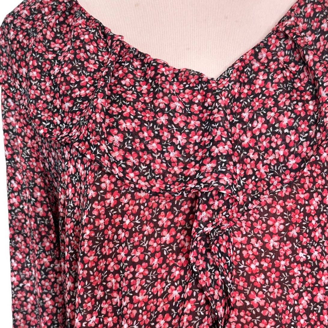 Loft Loft red floral long sleeves ruffled sheer blouse size small Size S / US 4 / IT 40 - 7 Thumbnail