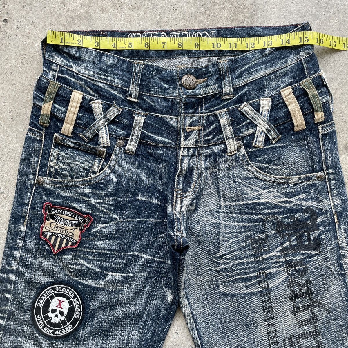 Japanese Brand Rare💥 Vintage Japanese Double Waist Jeans Patch Faded Pants Size US 31 - 5 Thumbnail