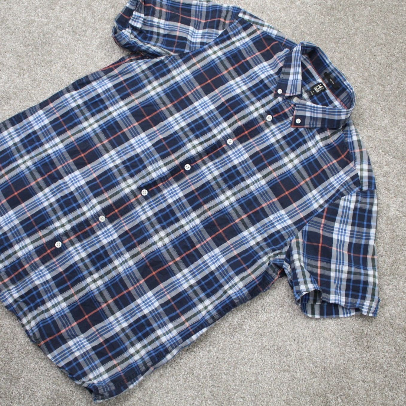 Vintage 14th & Union Shirt Men Large Blue Plaid Non Iron Short Sleeve Cotton Button Down Size US L / EU 52-54 / 3 - 3 Thumbnail