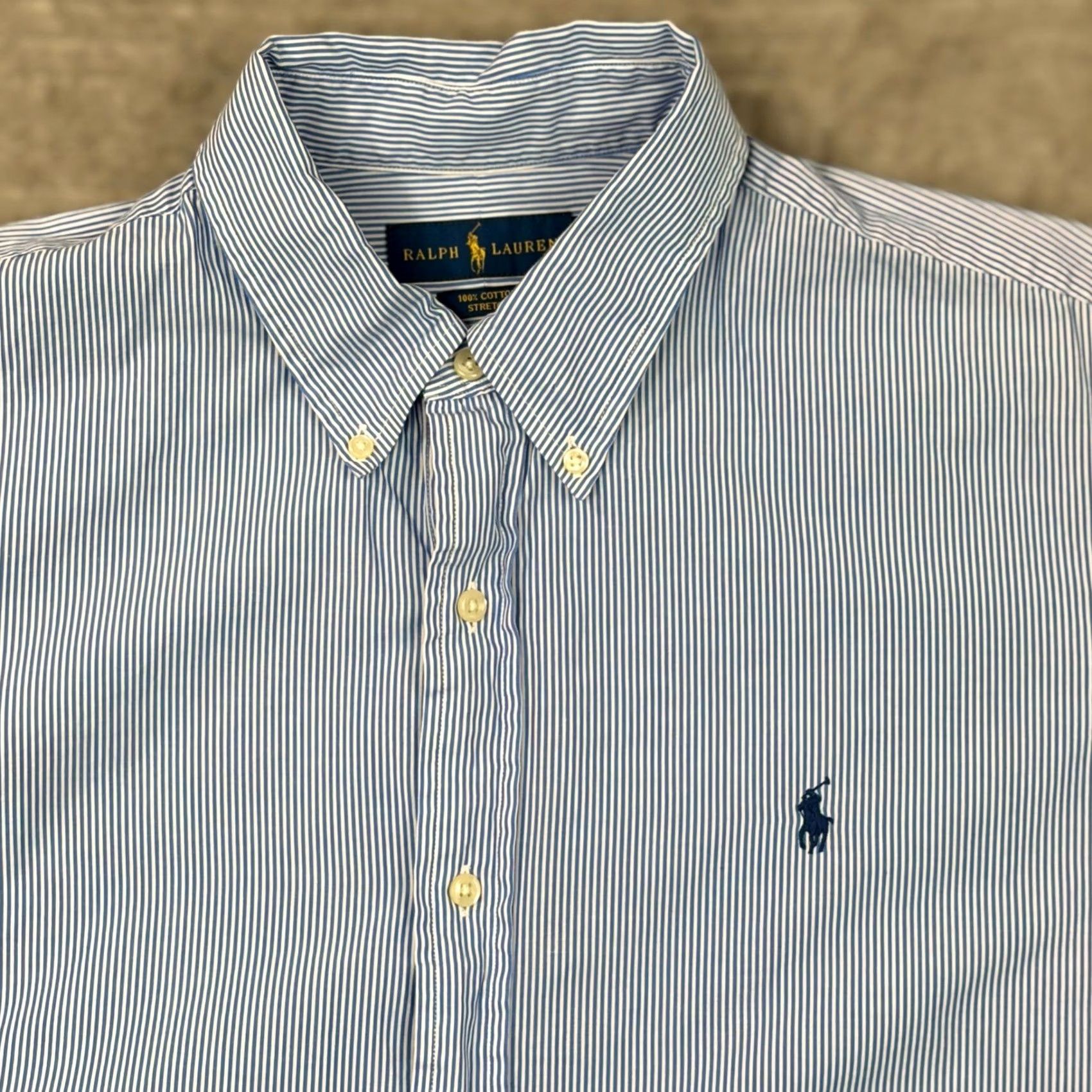 Ralph Lauren Ralph Lauren Mens XL Button-Down Shirt Blue White Striped Cotton Stretch L/S Embroidered Pony Chest 52 in Casual Business Wear Mens XL Size US XL / EU 56 / 4 - 2 Thumbnail