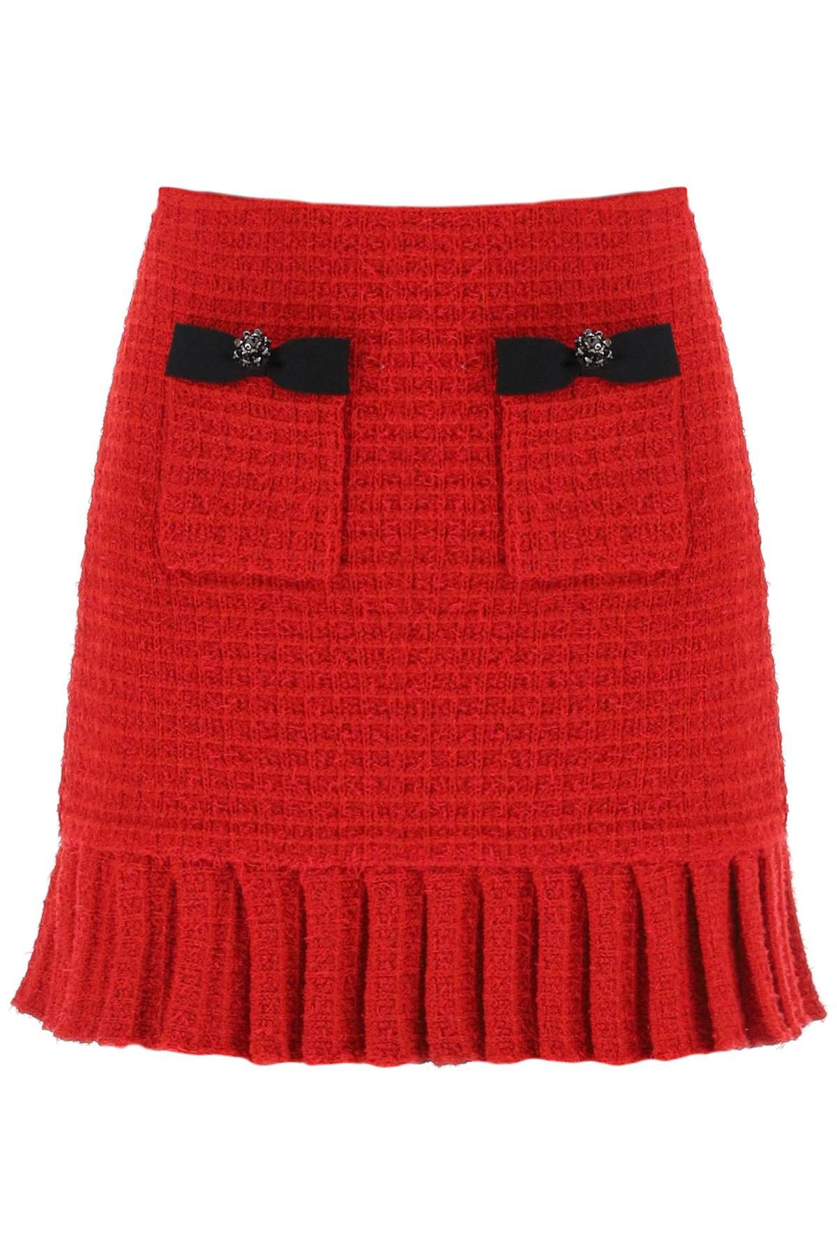 image of Self Portrait Knitted Mini Skirt With Diamantã Buttons in Rosso, Women's (Size 24)