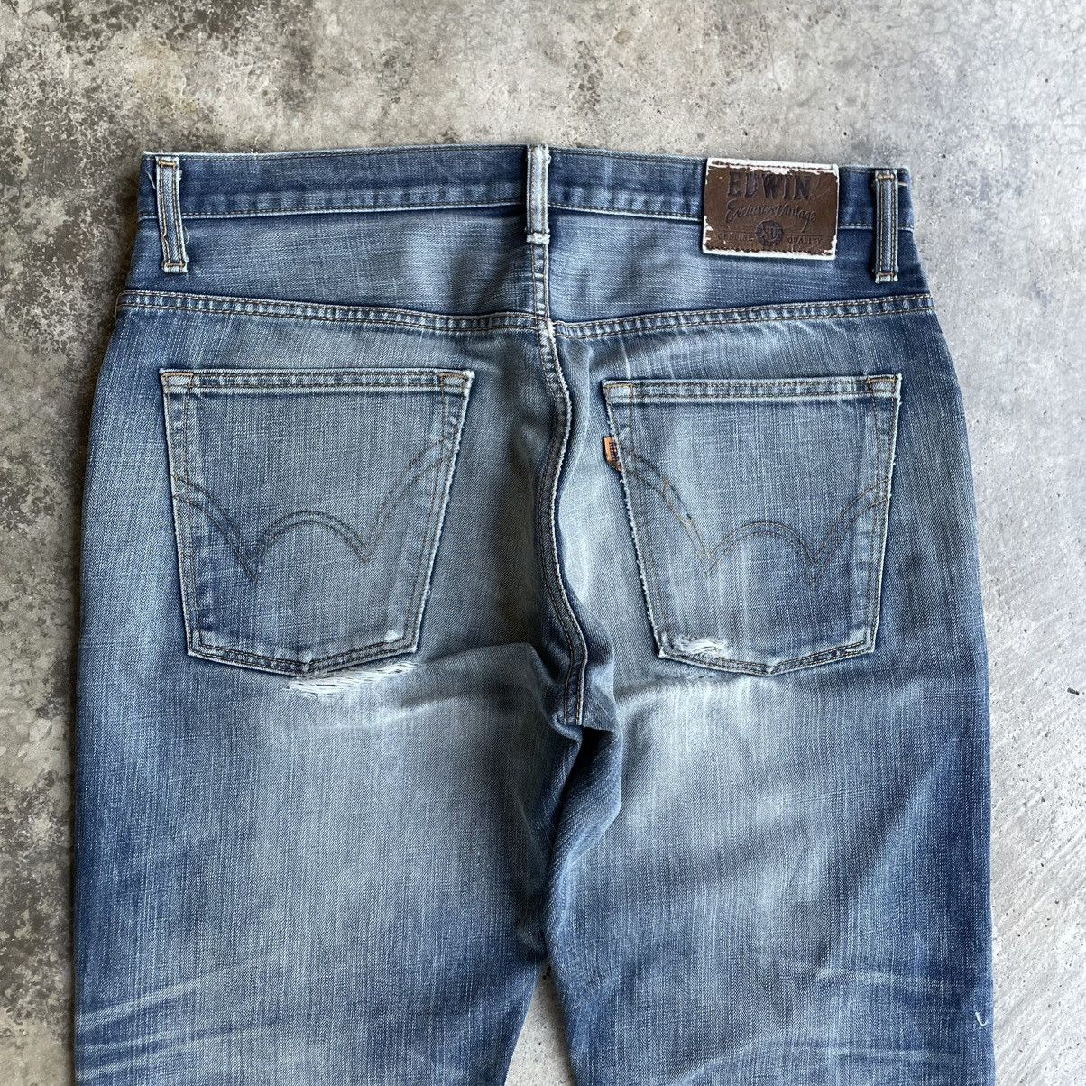 Edwin 🔥Vintage Edwin Orange Tab Washed Ripped Distress Denim Jeans Size US 34 / EU 50 - 5 Thumbnail