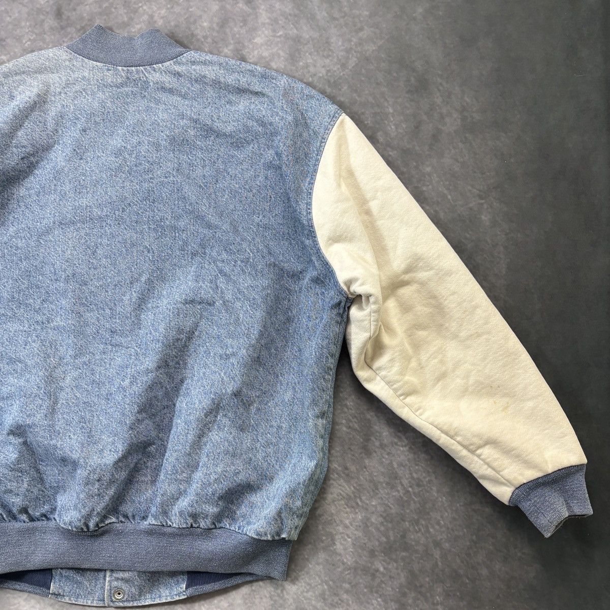 Nike × Vintage 1990s Vintage Nike Bomber Jacket Vintage Denim Jacket Swoosh Size US L / EU 52-54 / 3 - 9 Thumbnail