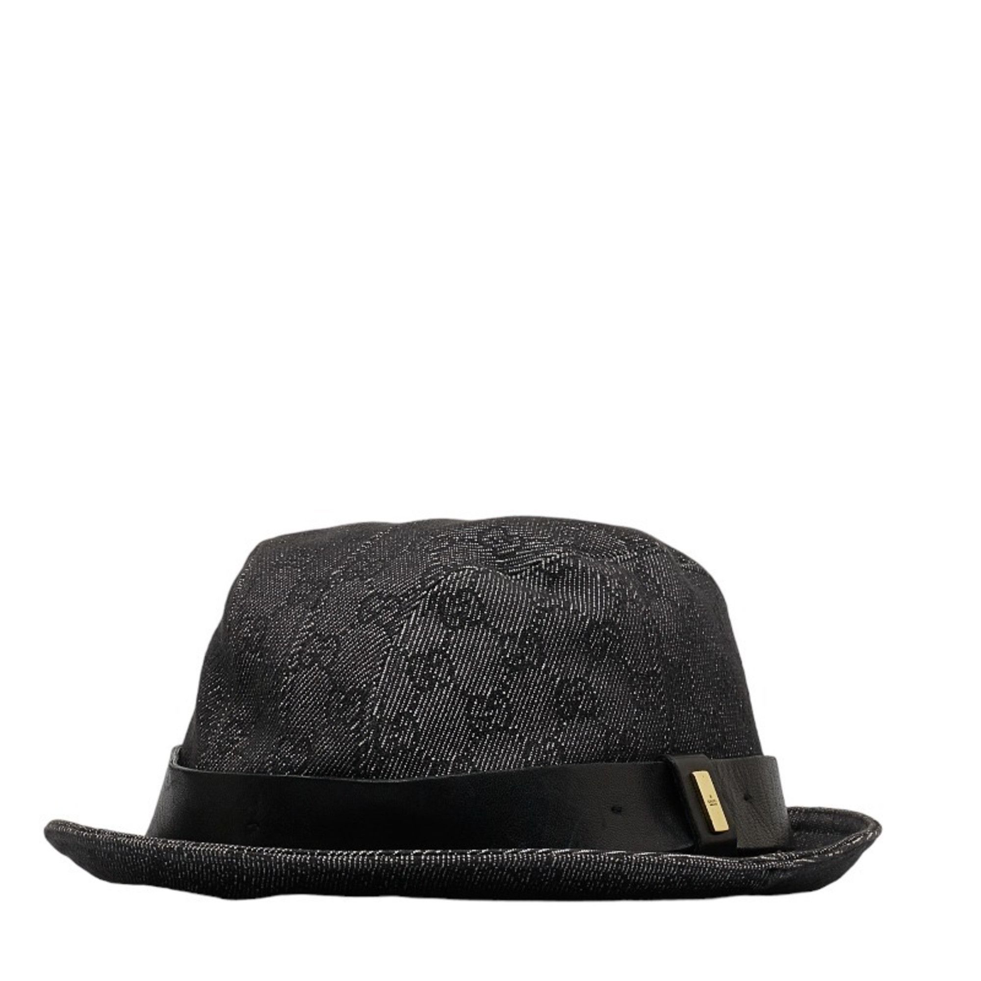 image of Gucci GG Pattern Hat Black Cotton Leather Ladies Gucci, Women's