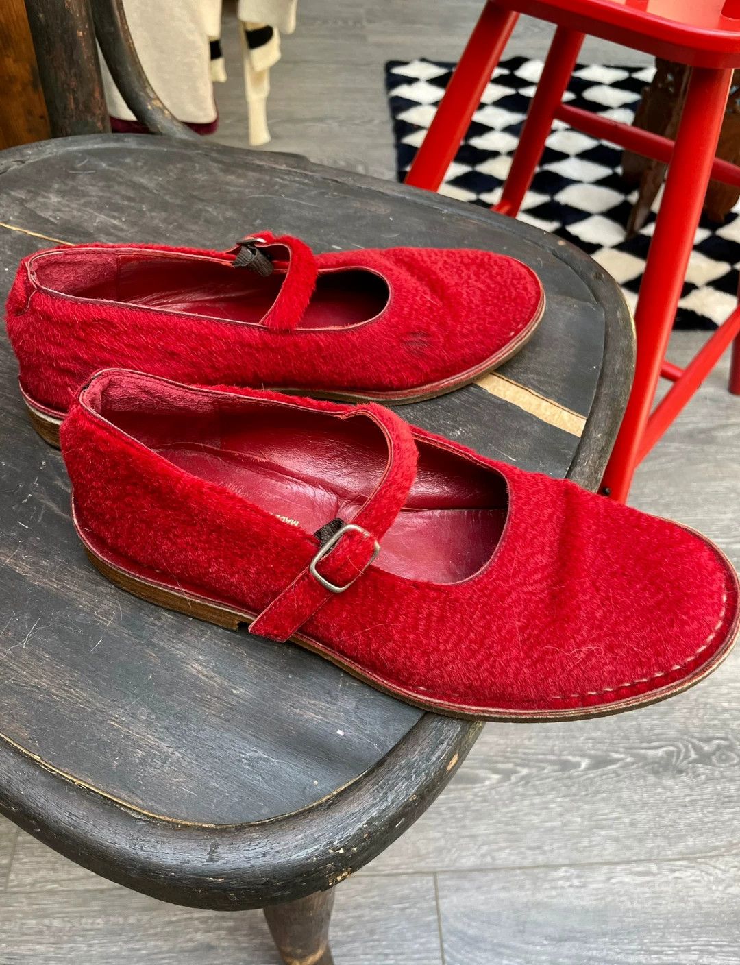 CDG by Comme des Garcons CDG tricot 1990s red flocked buckle shoes 36-36.5 Size US 6 / IT 36 - 2 Thumbnail