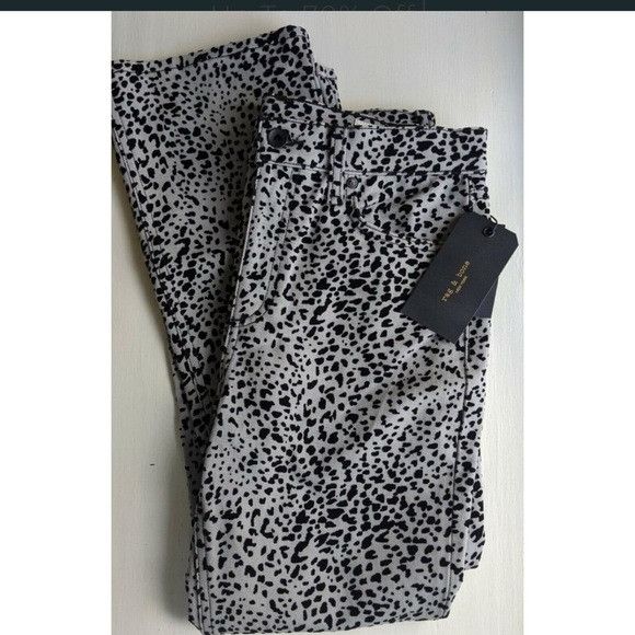 Designer Rag Bone Hana Jeans Gray High Rise Velvet Cheetah Bootcut Cr Size 24" / US 00 / IT 34 - 5 Thumbnail