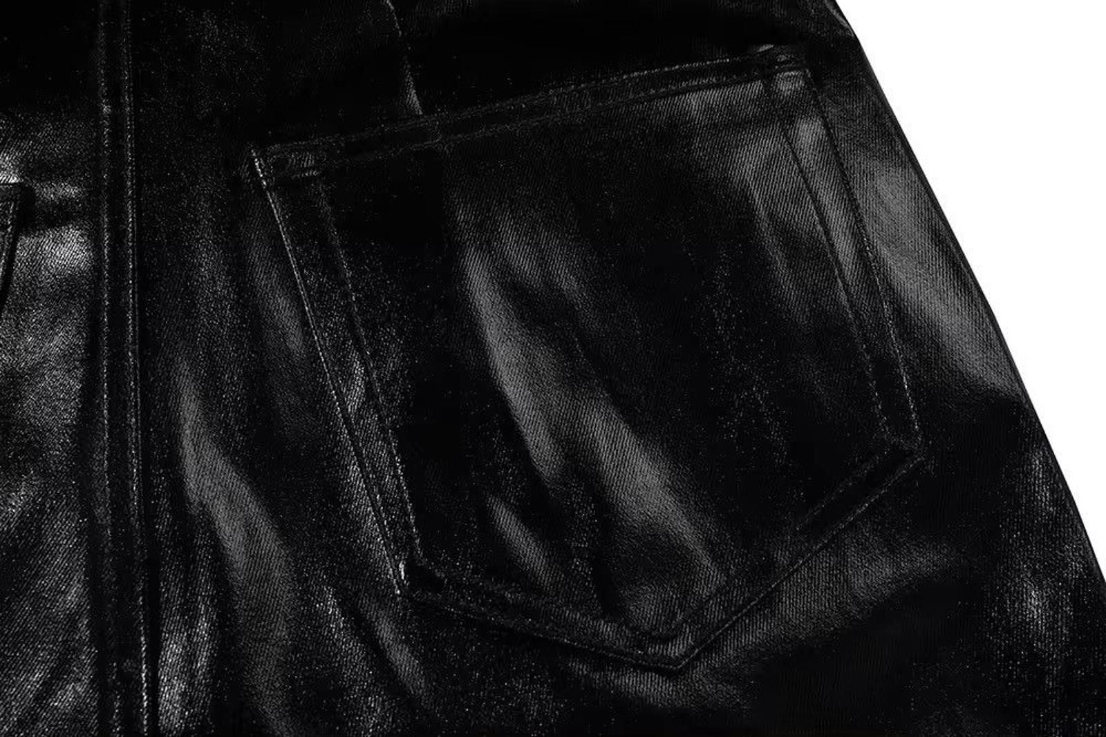 Japanese Brand Glossy Oversized Wide Leg Black Faux Leather Jeans Size US 32 / EU 48 - 8 Thumbnail