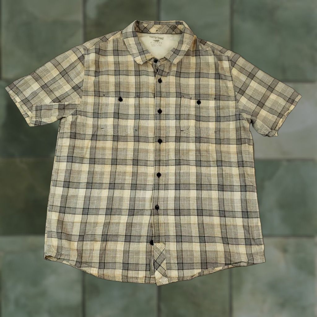 Vintage Horny Toad Button Up Shirt Mens Extra Large Beige Gray Plaid Short Sleeve Casual Size US XL / EU 56 / 4 - 1 Thumbnail