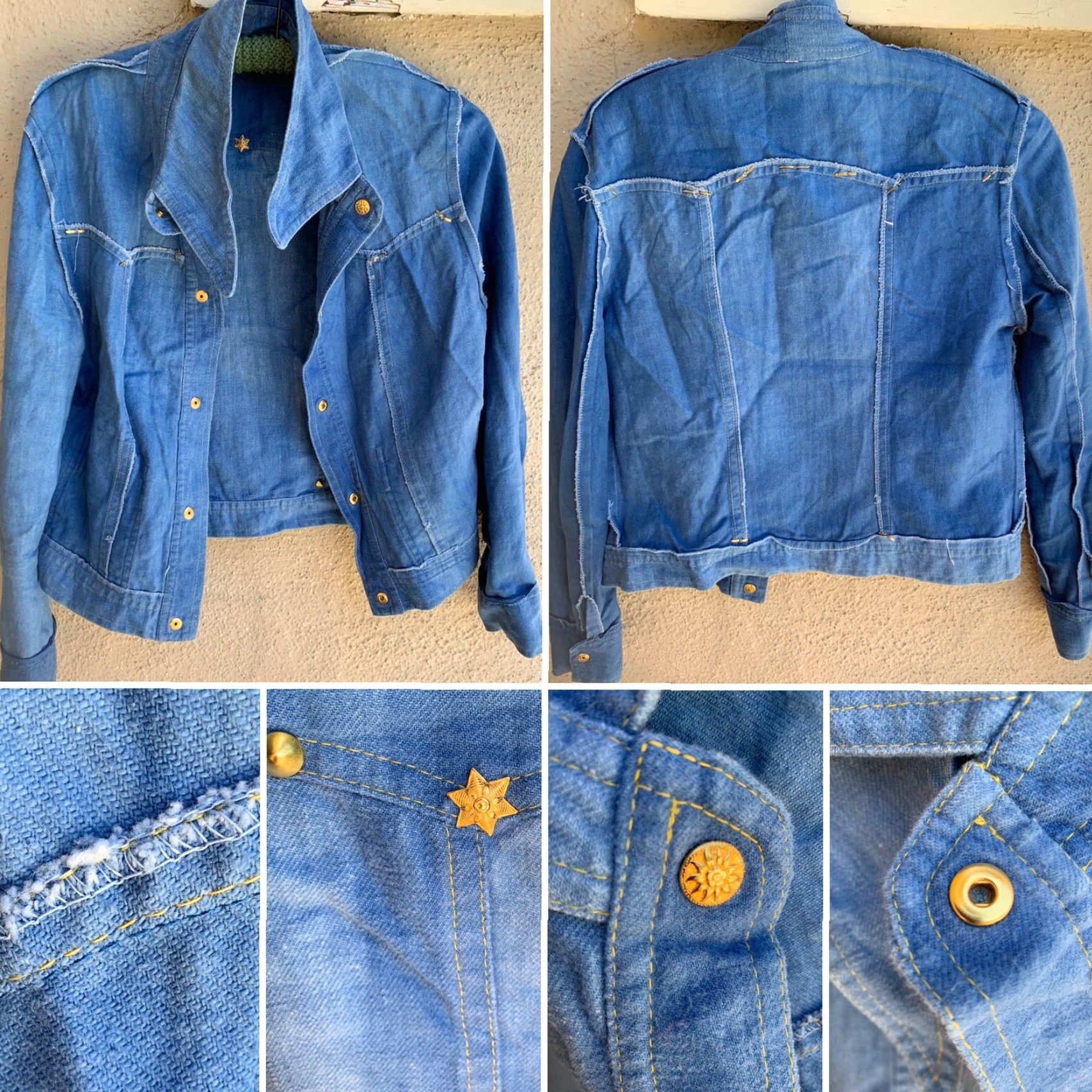 Vintage VINTAGE Denim Jacket Jeans Shirt 80s 70s Style Gold Accents Collared Western Cowgirl Hippie Chic Denim Coat Women M Blue Size M / US 6-8 / IT 42-44 - 7 Thumbnail
