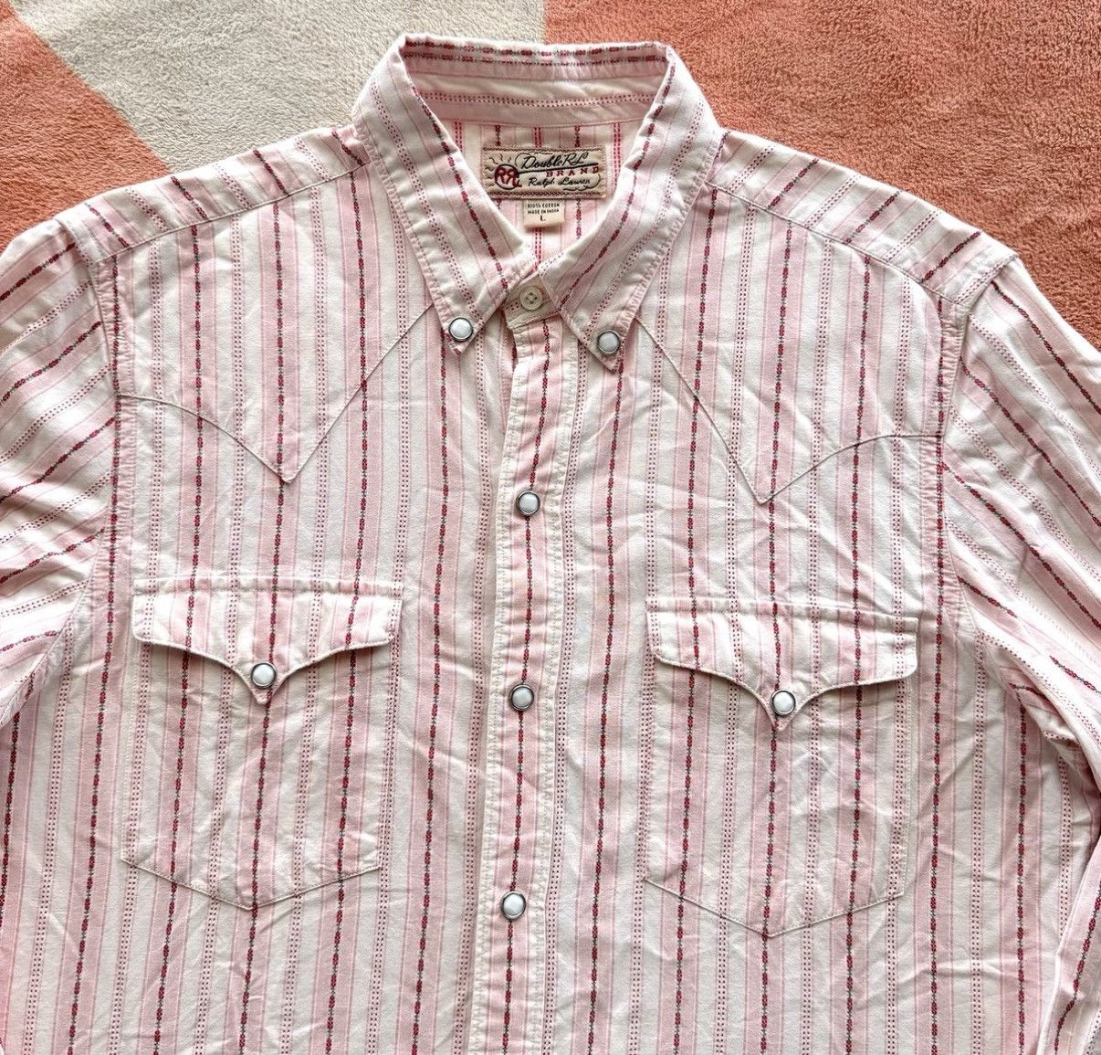 RRL Ralph Lauren RRL Ralph Lauren Double RL Pink Stripe Western Shirt K22 Size US L / EU 52-54 / 3 - 2 Thumbnail