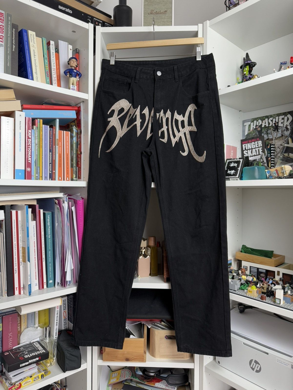 Other Revenge style big logo embroidered black denim pants 30 rare Size US 30 / EU 46 - 1 Thumbnail