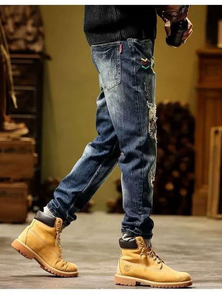 Japanese Brand Retro loose wide leg straight leg ripped jeans Size US 32 / EU 48 - 4 Thumbnail