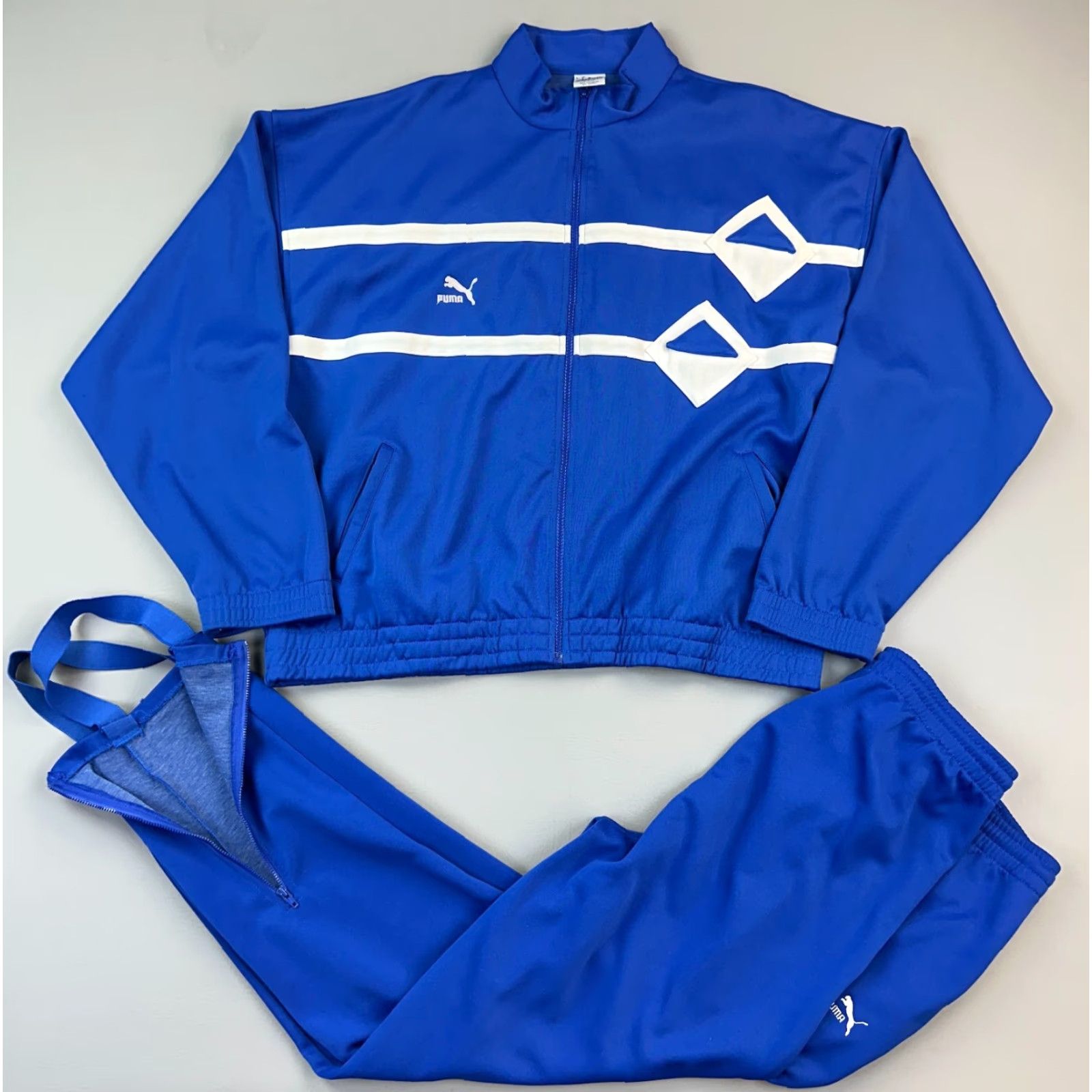 Puma VINTAGE Puma Tracksuit Mens Small Blue Geometric Stirrup Ankle Zip Pants 90s Size 36R - 2 Thumbnail