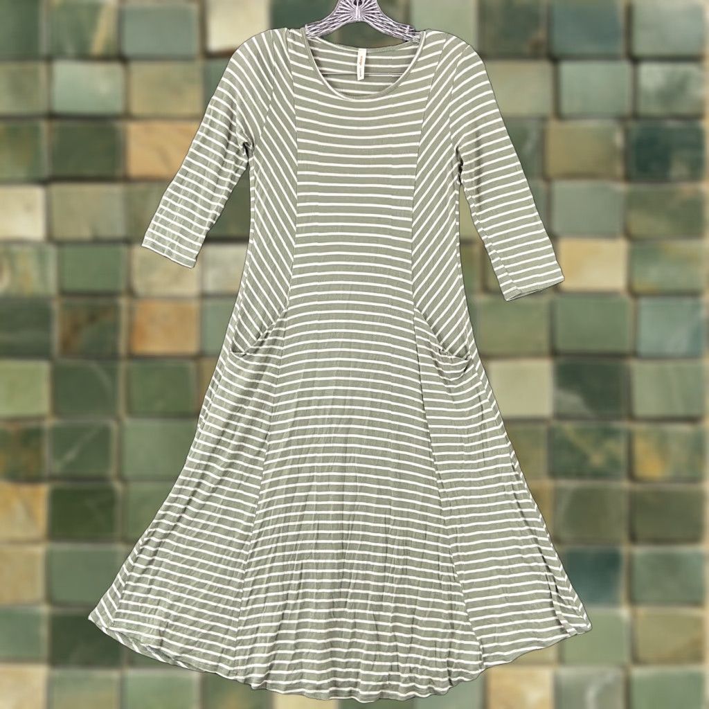 Vintage VINTAGE Orange Creek Dress Women A-Line Knee Length 3/4 Sleeve Green White Striped Pockets M Womens Size M / US 6-8 / IT 42-44 - 1 Thumbnail