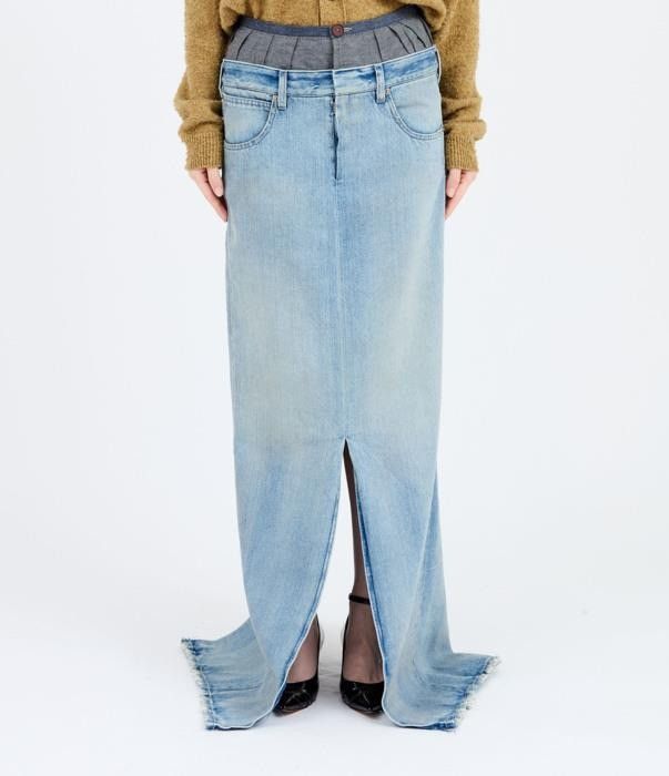 Maison Margiela o1bcso1str0526 Long Denim Skirt in Light Blue Size 26" / US 2 / IT 38 - 1 Thumbnail