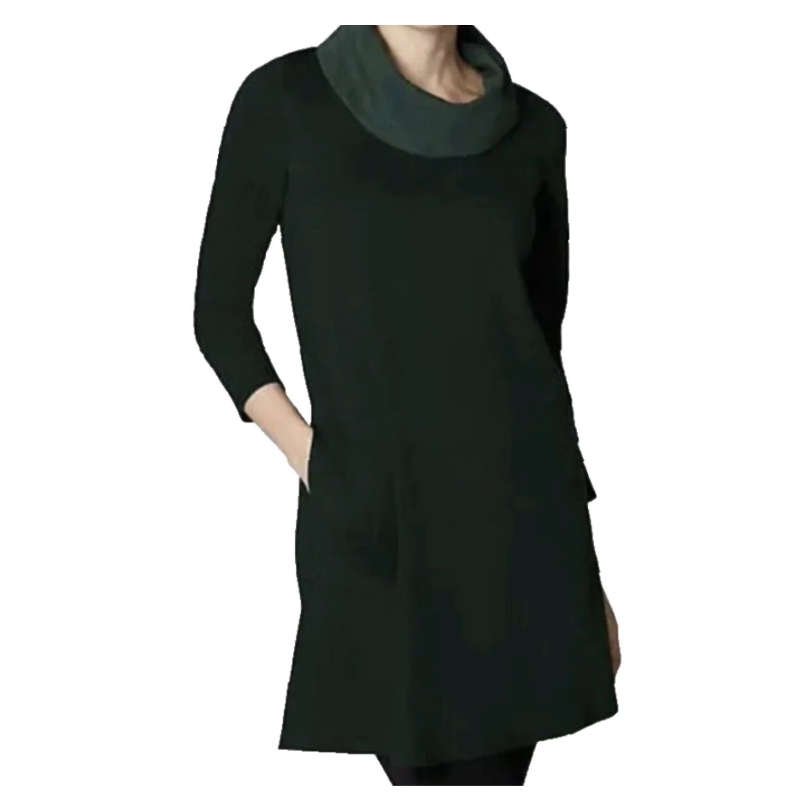 J. Jill VINTAGE J Jill Pure Jill Womens L Black Double Knit Cowlneck Tunic Dress w/Pockets Shirt Dress Womens Size L / US 10 / IT 46 - 2 Thumbnail