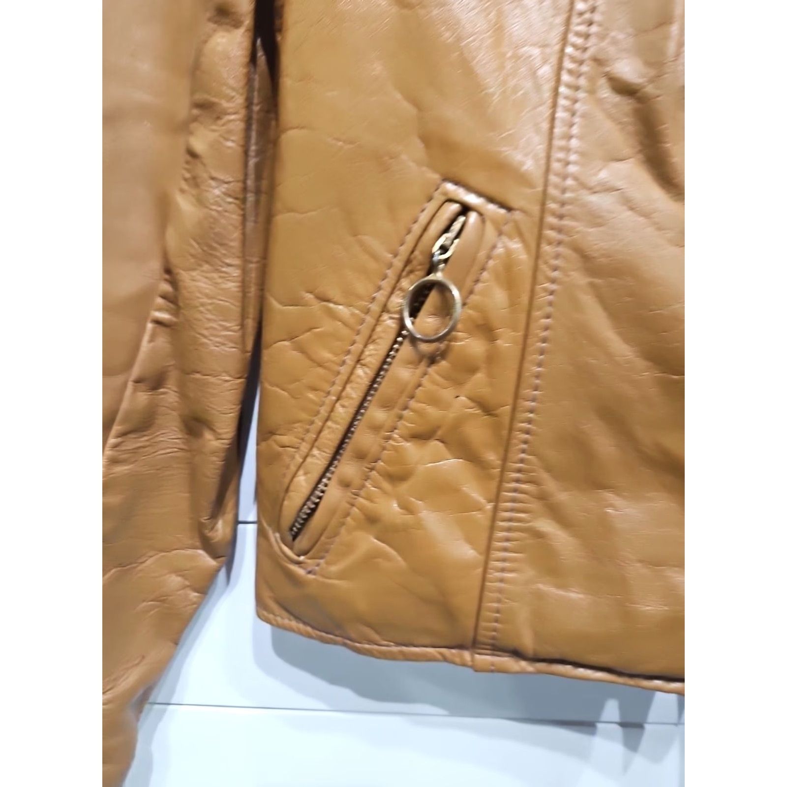 Brooks Vtg Brooks Leather Motorcycle Coat Mens 38 Brown Leather Jacket Full Zip Vintage Style Cafe Racer Body: Mens Size 38 Brown Leather Motorcycle Jacket Size US XXS / EU 40 - 4 Thumbnail