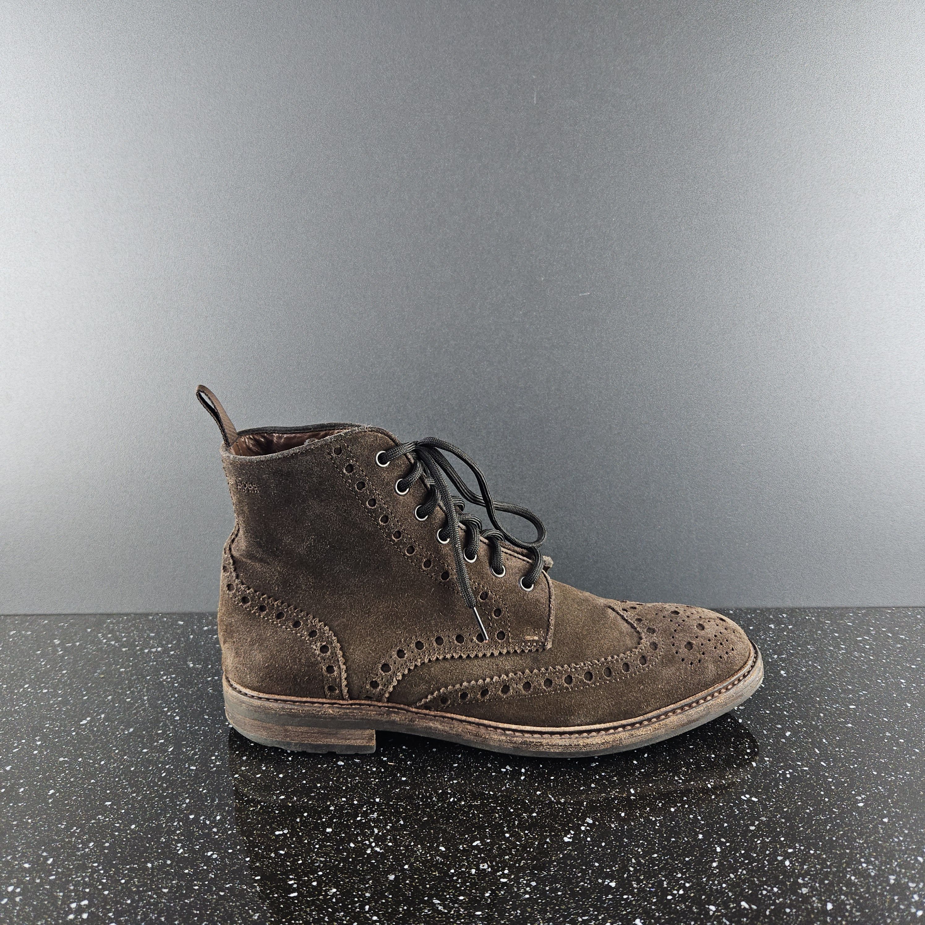 Hugo Boss brown suede brogue boots