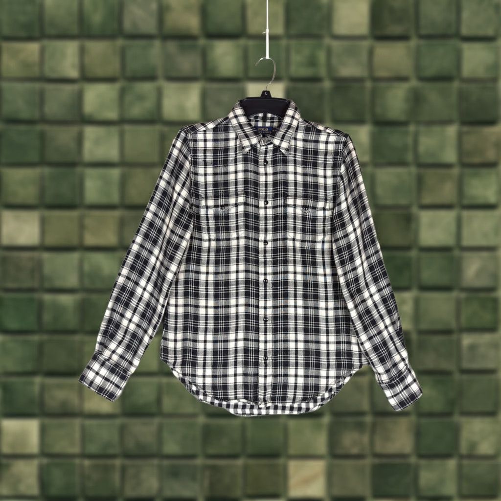 Polo Ralph Lauren POLO RALPH LAUREN Women Button-Up Shirt Black Ivory Plaid Long Sleeve Snap Western 10 Size L / US 10 / IT 46 - 1 Thumbnail