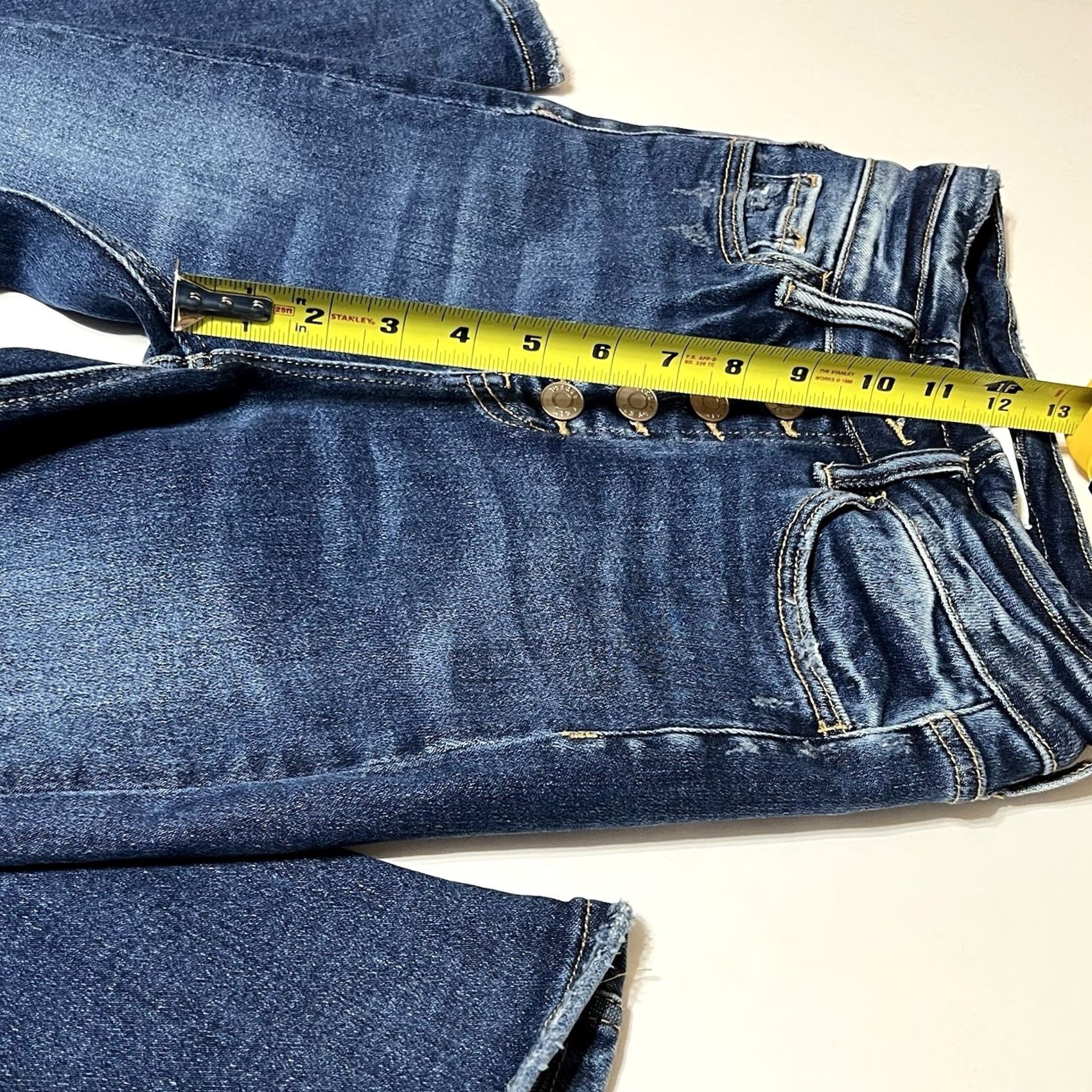 Vintage Buckle Bridge Ultra High-Rise Extreme Flare Denim Jeans Women's 24x31 Blue, 5-Pocket, Button Zip, Regular, Cotton Blend, GA Size 42" / US 20 - 4 Thumbnail