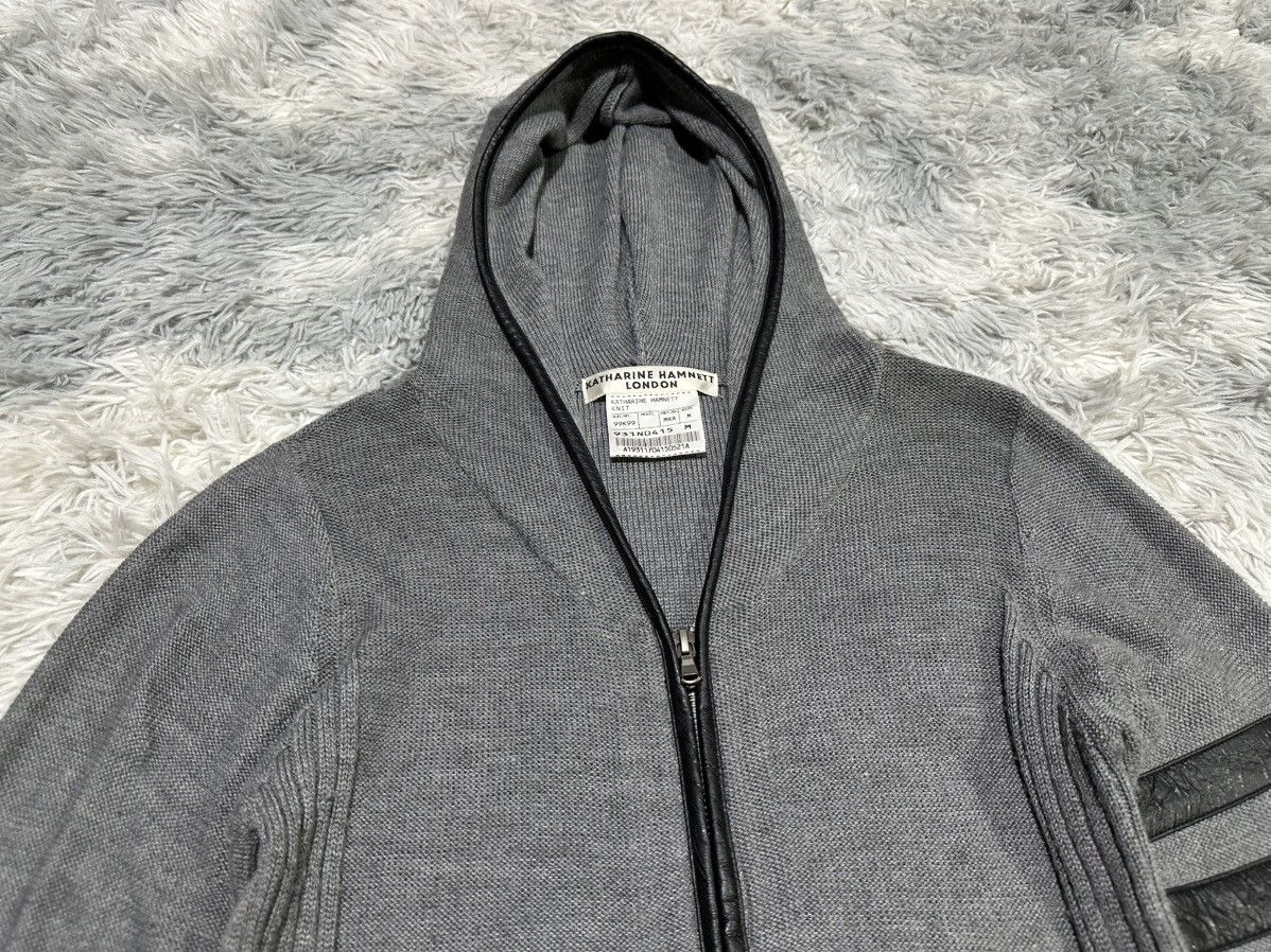 Katharine Hamnett London 🔥Y2K Vintage Katharine Hamnett Wool Knit Hoodie Leather Edge Size US M / EU 48-50 / 2 - 6 Thumbnail