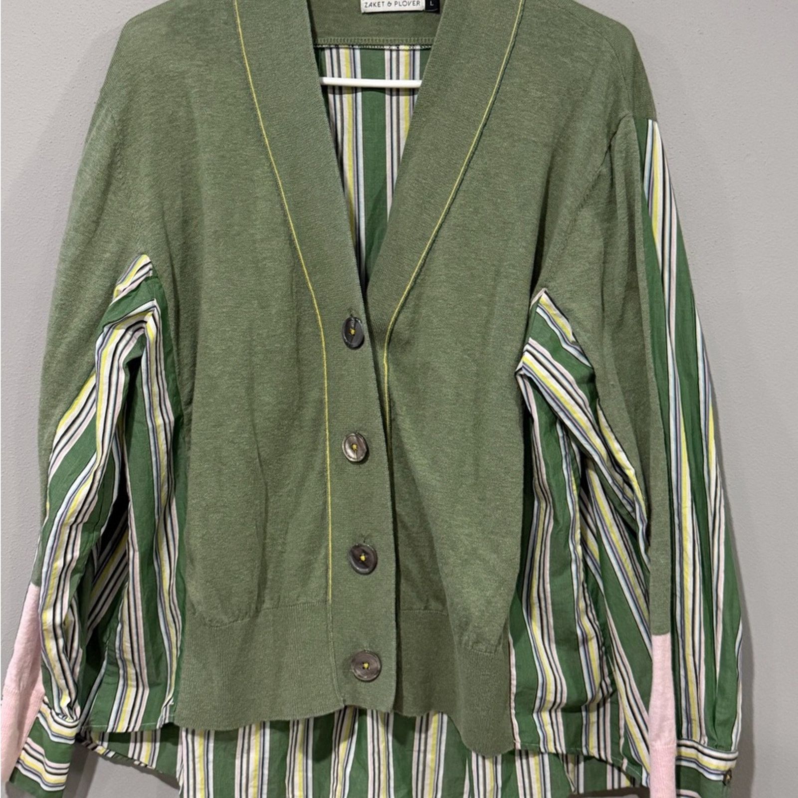 Other Zaket & Plover Stripe Trim Mixed Media Cardigan Size Large Size L / US 10 / IT 46 - 8 Thumbnail