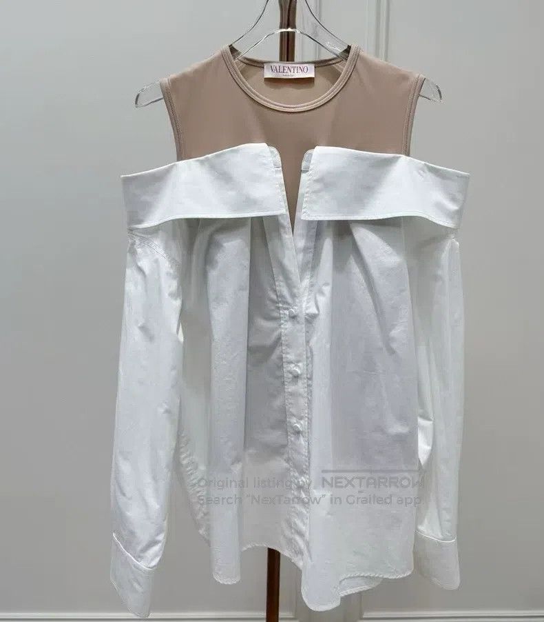 Valentino Valentino Color-blocked white off-the-shoulder shirt Size S / US 4 / IT 40 - 1 Thumbnail