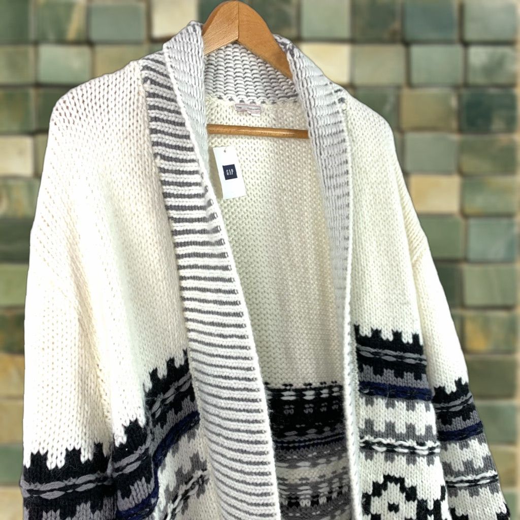 Gap Gap Cardigan Sweatshirt Wool Blend Open Front Southwestern Geometric M/L Womens NWT White" Size M / US 6-8 / IT 42-44 - 1 Thumbnail