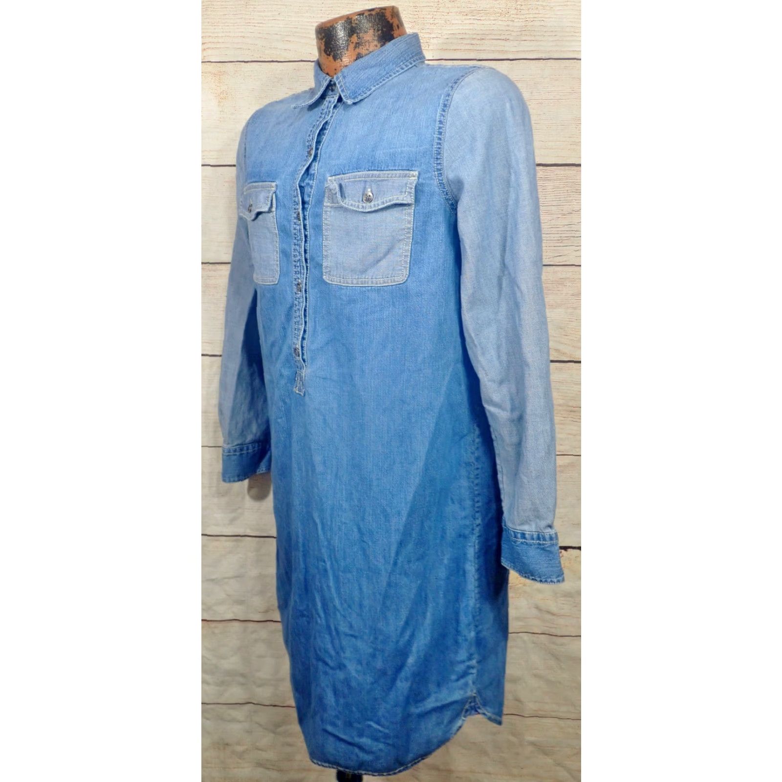 Chaps VINTAGE Chaps Blue Denim Shirt Dress Womens Size M Long Sleeve With Pockets Casual 90s Size M / US 6-8 / IT 42-44 - 2 Thumbnail