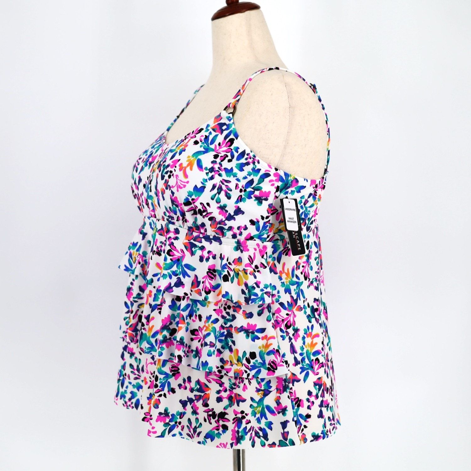 The Unbranded Brand Island Escape Multi Floral Ruffle Swim Tankini Top Plus 20W Size ONE SIZE - 2 Thumbnail