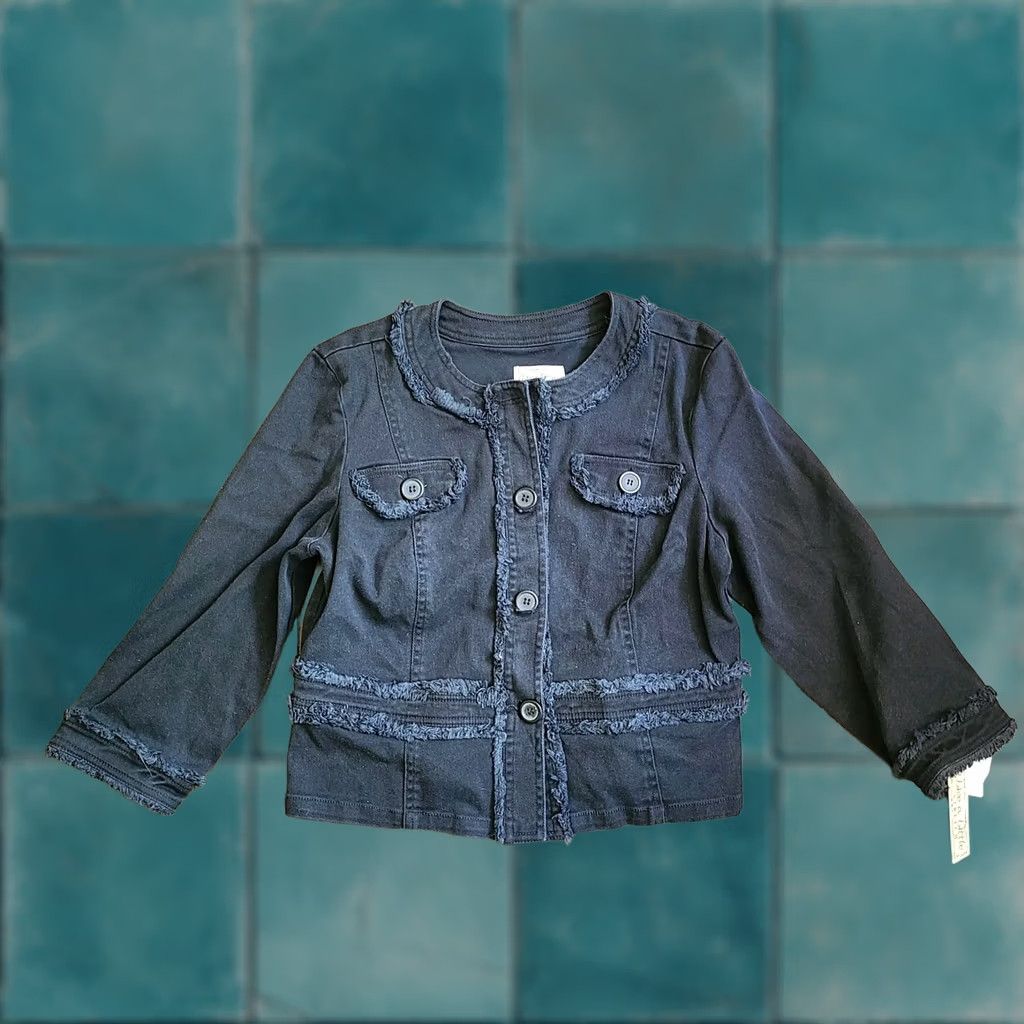 Olive Live a Little Jacket Women's Junior Button Stretch L Black Solid Regular Spring Fall Winter Size L / US 10 / IT 46 - 1 Thumbnail