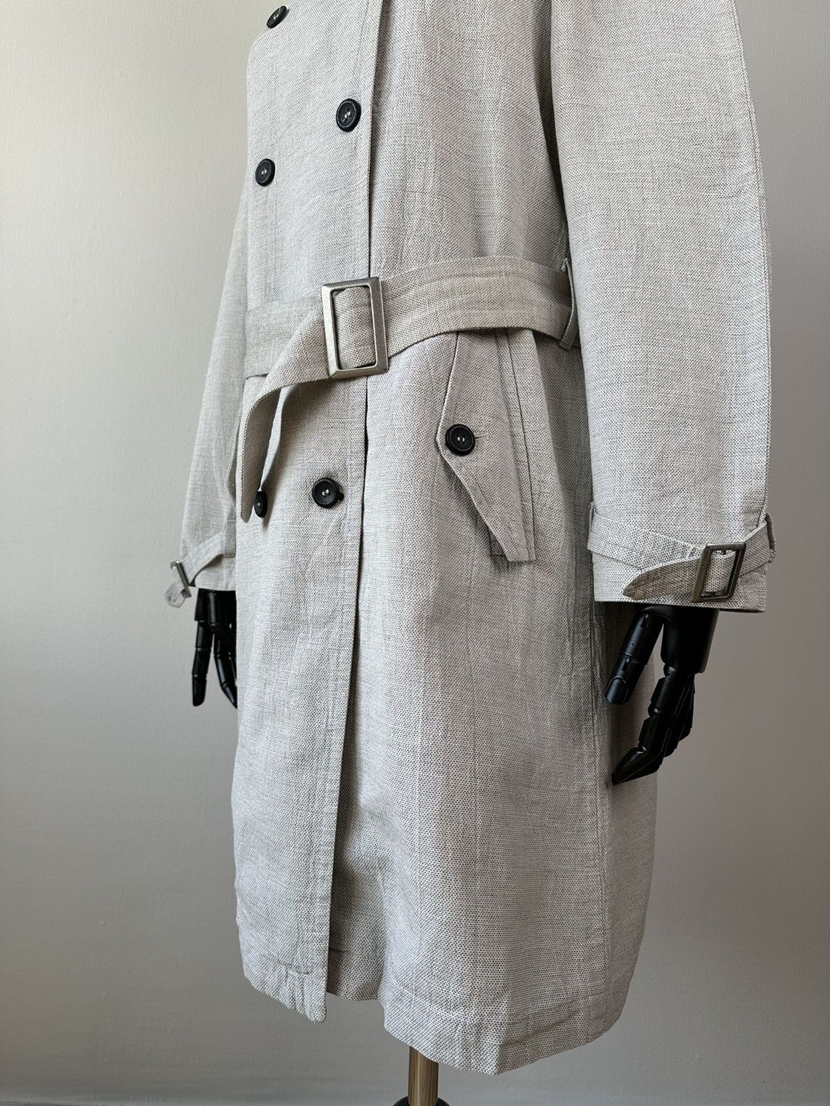 hannes roether HANNES ROETHER Linen Double-Breasted Trench Coat Avant Garde Size M / US 6-8 / IT 42-44 - 18 Thumbnail
