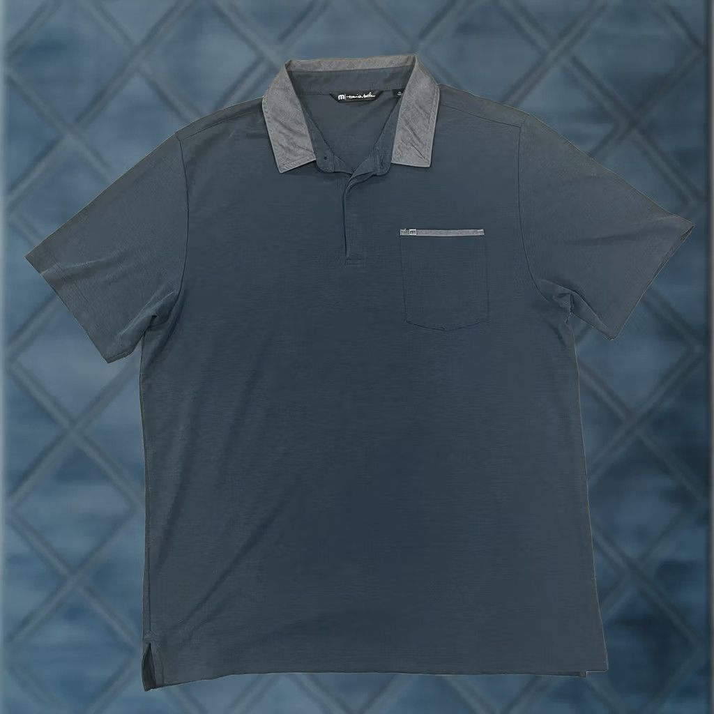 TravisMathew Travis Mathew Polo Golf Shirt Hidden Placket Navy Blue Gray Pocket Mens XL Size US XL / EU 56 / 4 - 1 Thumbnail