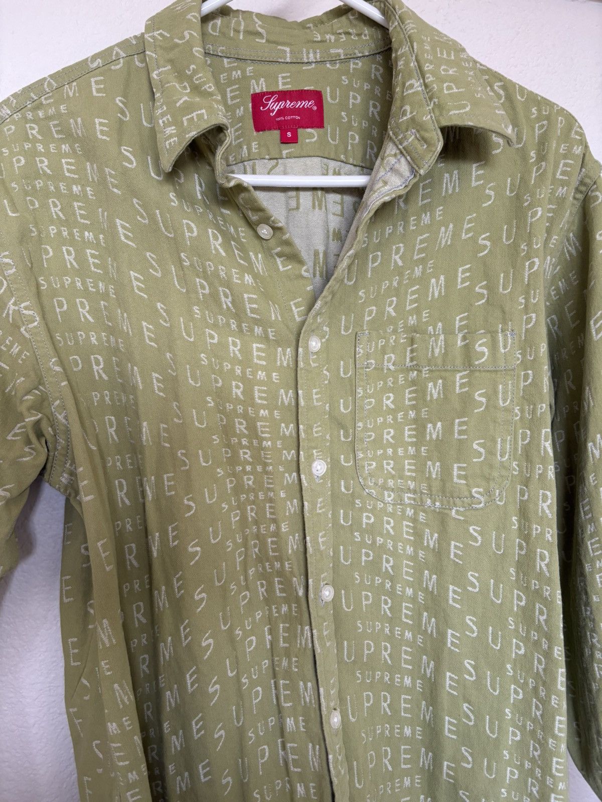 Supreme Supreme Warp Jacquard Logos Denim Shirt Sage SS21 Size US S / EU 44-46 / 1 - 3 Thumbnail