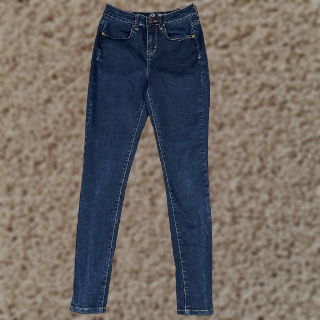 Vintage SO Jeans Juniors Jeans Blue Denim Jegging High Rise Cap Cotton Blend 23x28 Regular Size 3 Women Ladies 5-Pocket Solid Middle Wash Size 26" / US 2 / IT 38 - 1 Thumbnail