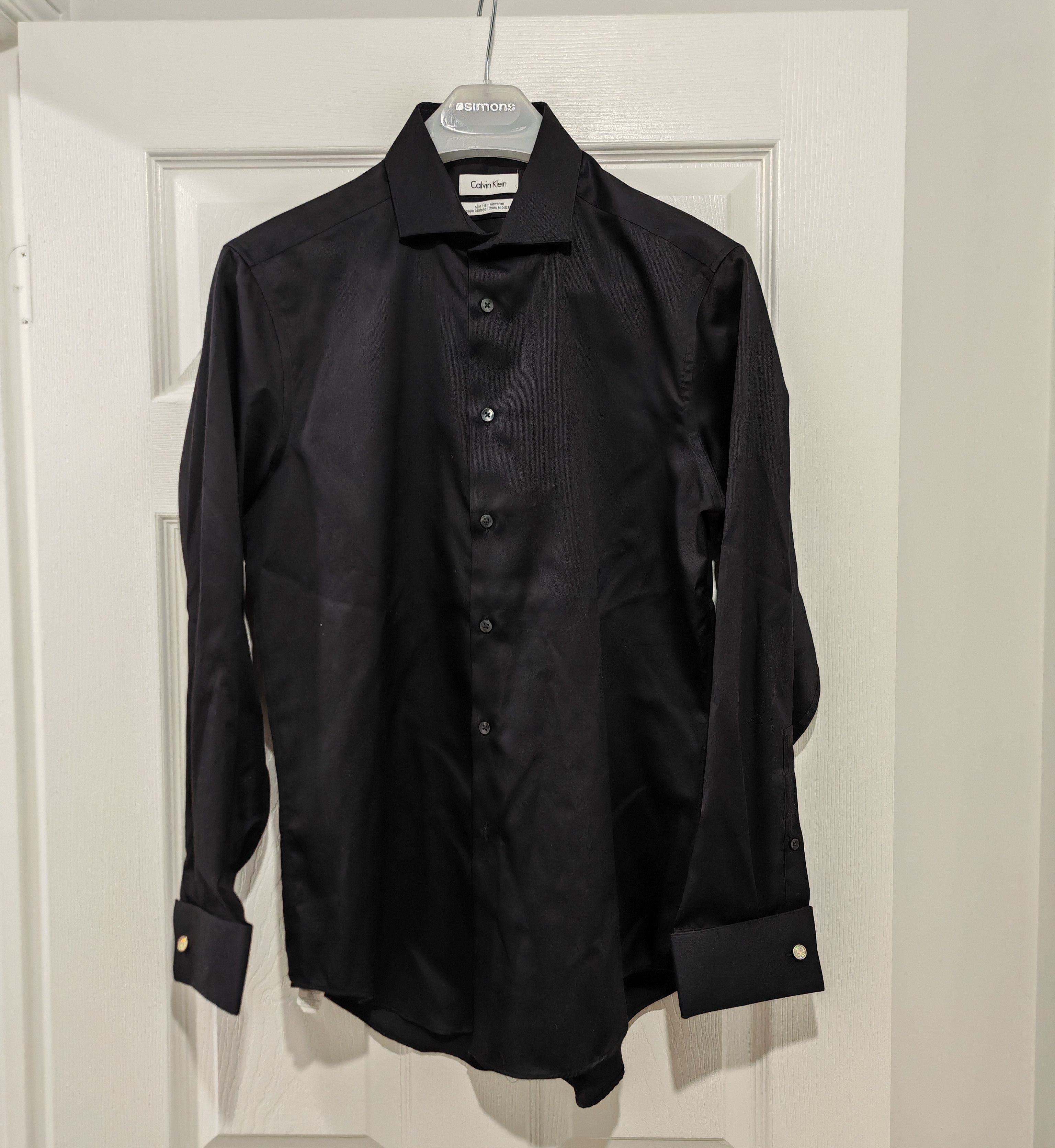 Calvin Klein Men's Premium Slim Fit Calvin Klein Gray Blue Dress Shirts  Large 17 17.5 34 35 Long Sleeve Lot of Two New Without Tags | Grailed