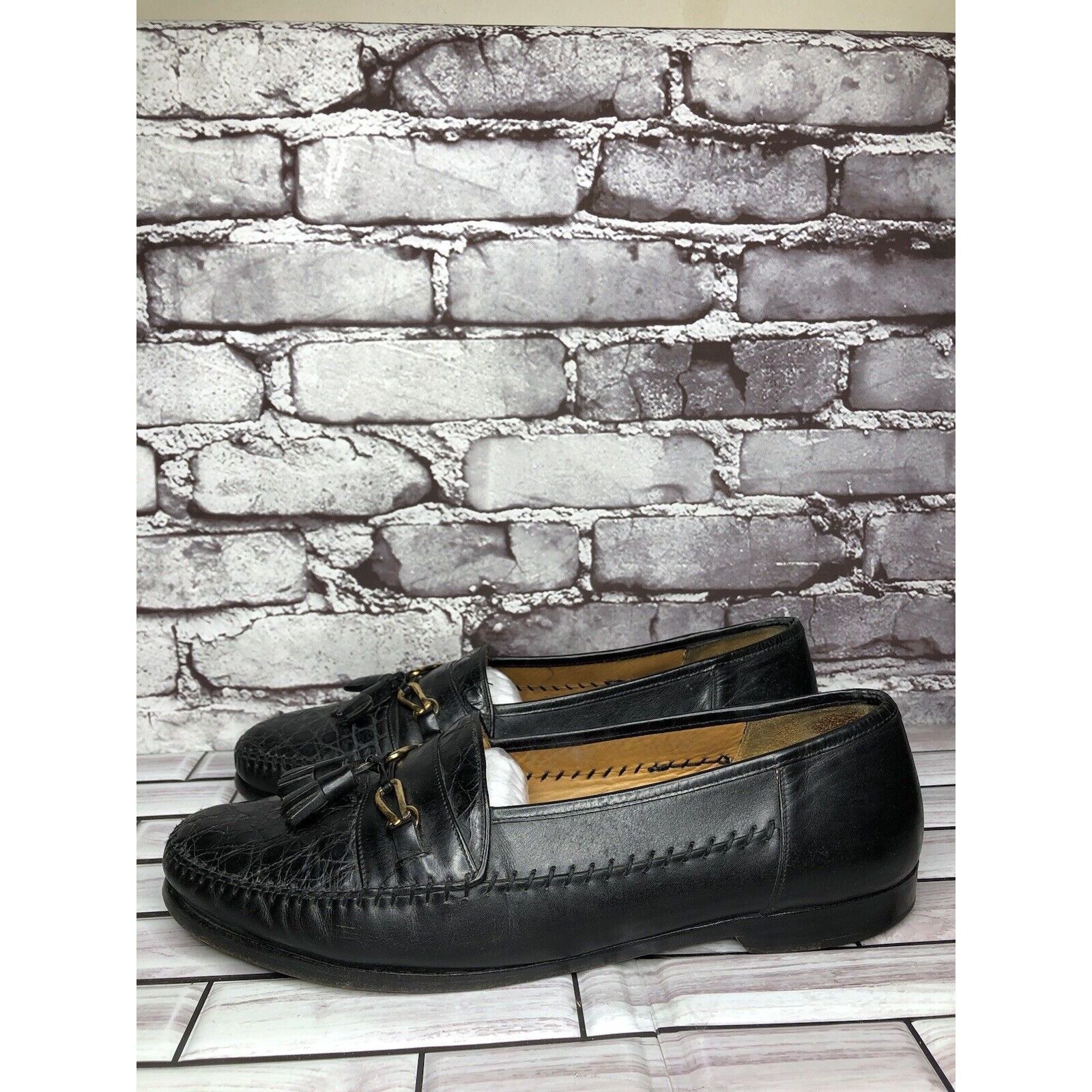 Other Anthony’s Black Leather Croc Print Tassel Loafers Dress Shoe Size US 13 / EU 46 - 6 Thumbnail